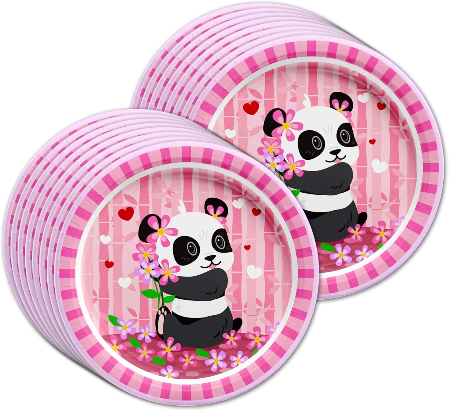 Pink Panda Birthday Party Supplies Set for 16