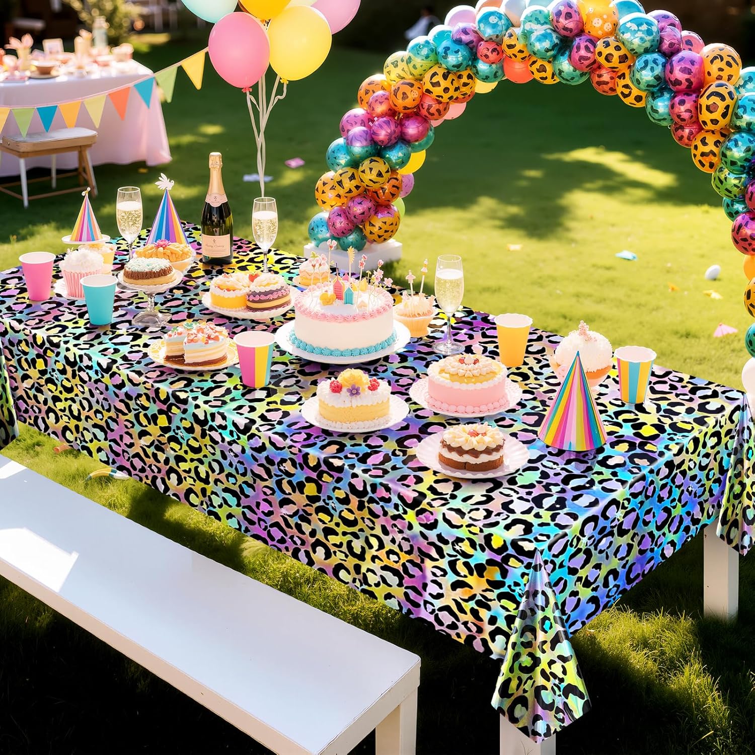 2 Pack Colorful Leopard Print Holography Tablecloth