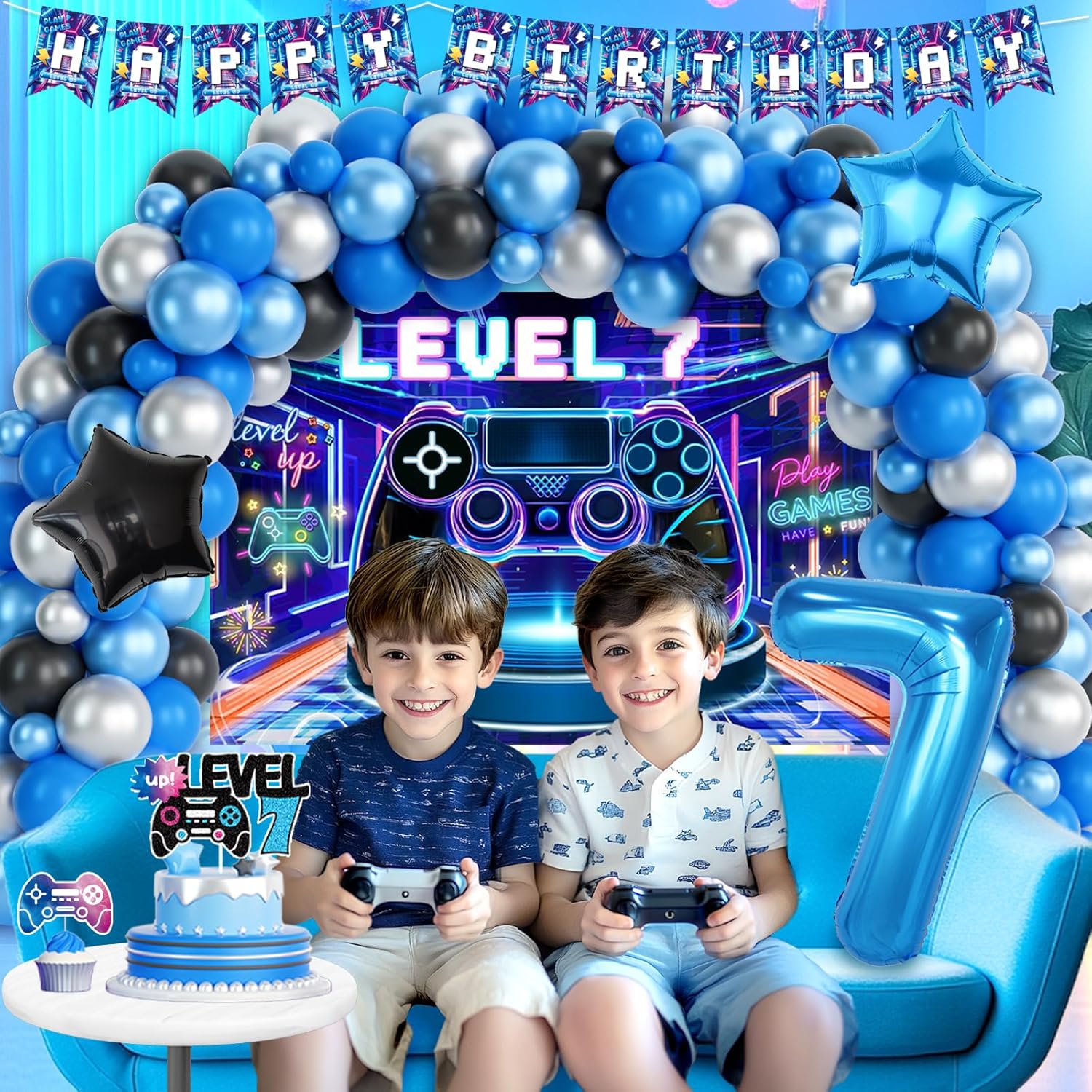 Costova Video Game 7th Birthday Decorations Set