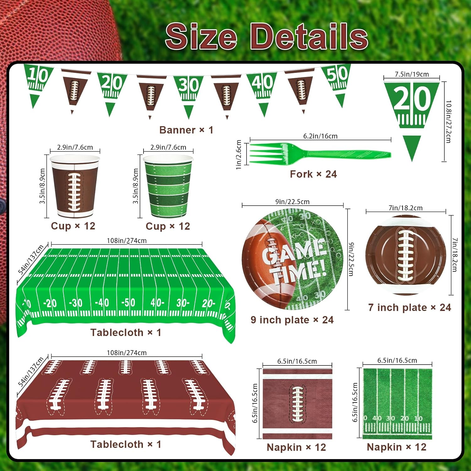 QIKSION Football Party Decorations Kit for 24 Guests