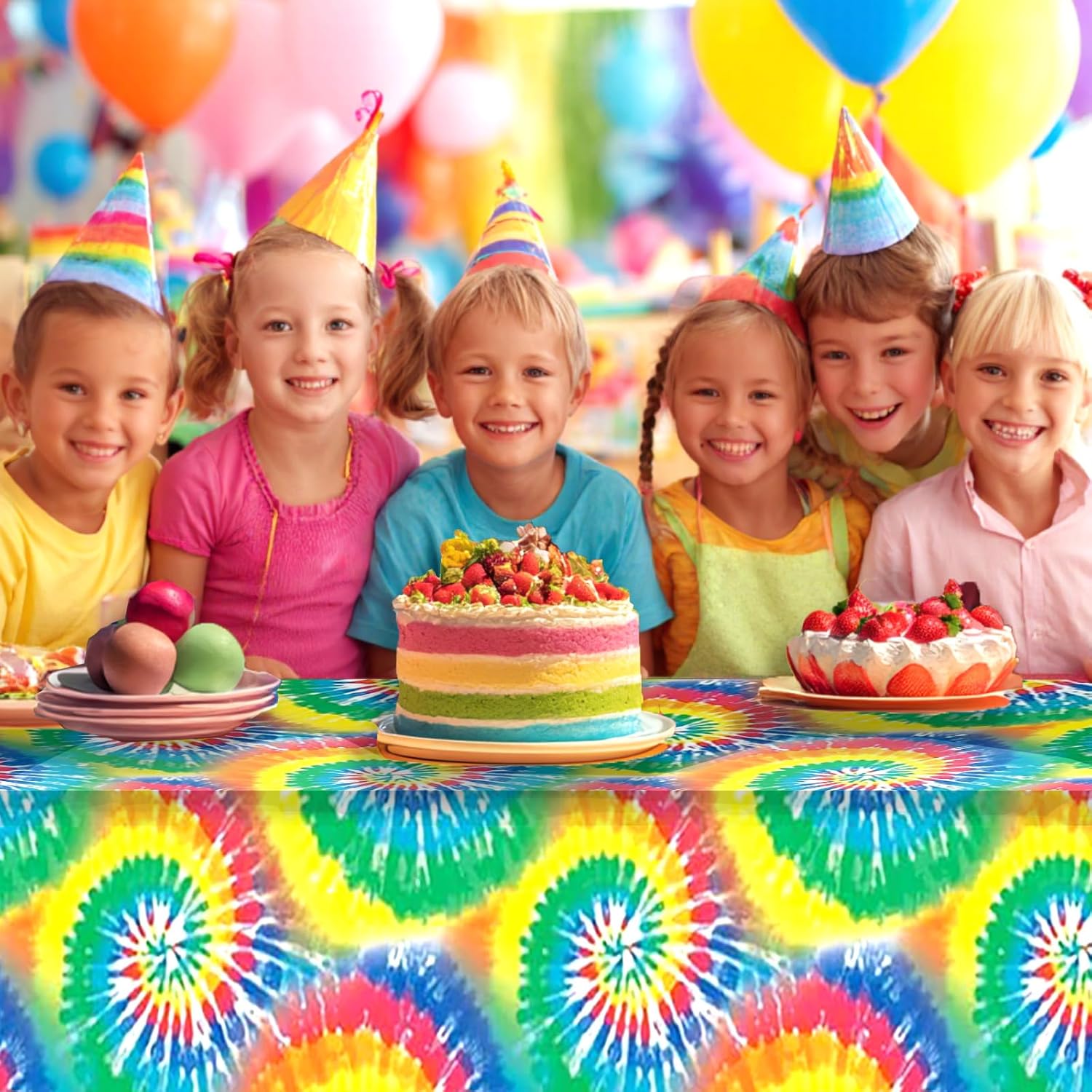 OQOQ Rainbow Tie Dye Table Cloth 3 Packs