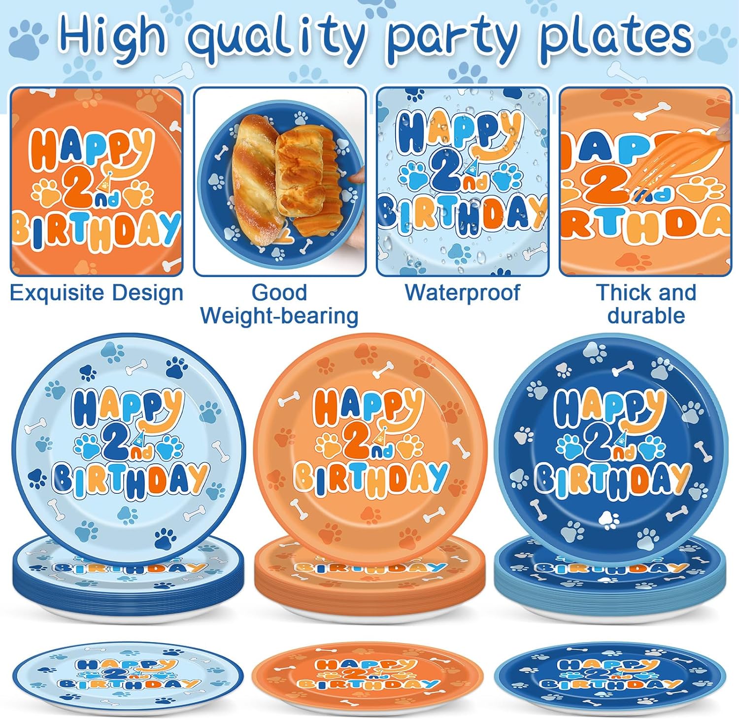 96Pcs Blue Dog 2nd Birthday Party Plates Napkins Decorations
