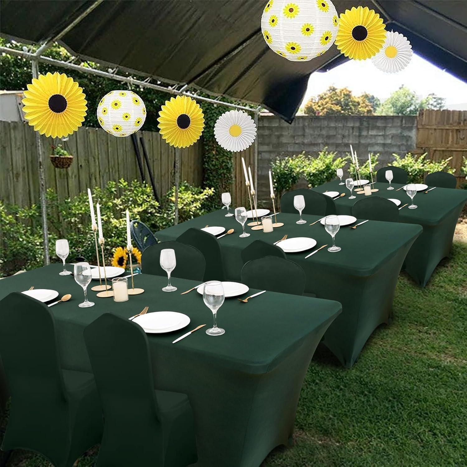 4 Pack Hunter Green Spandex Table Covers for 6 Foot Folding Tables