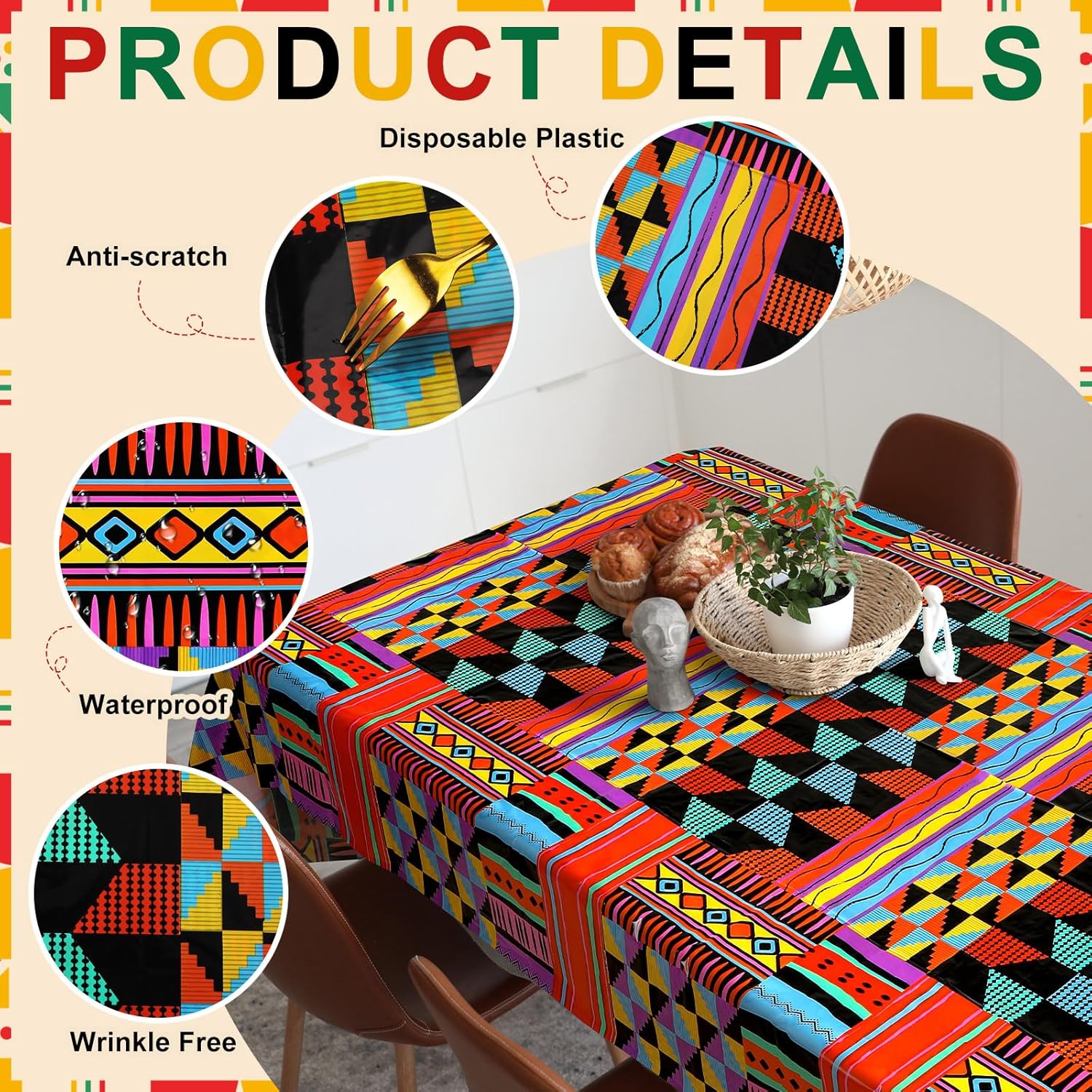Oudain 3 Pack Juneteenth Tablecloths African Kente Print Decor