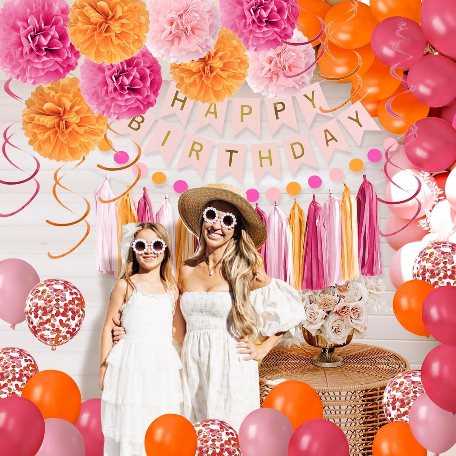 Pink and Orange Birthday Party Decorations Set