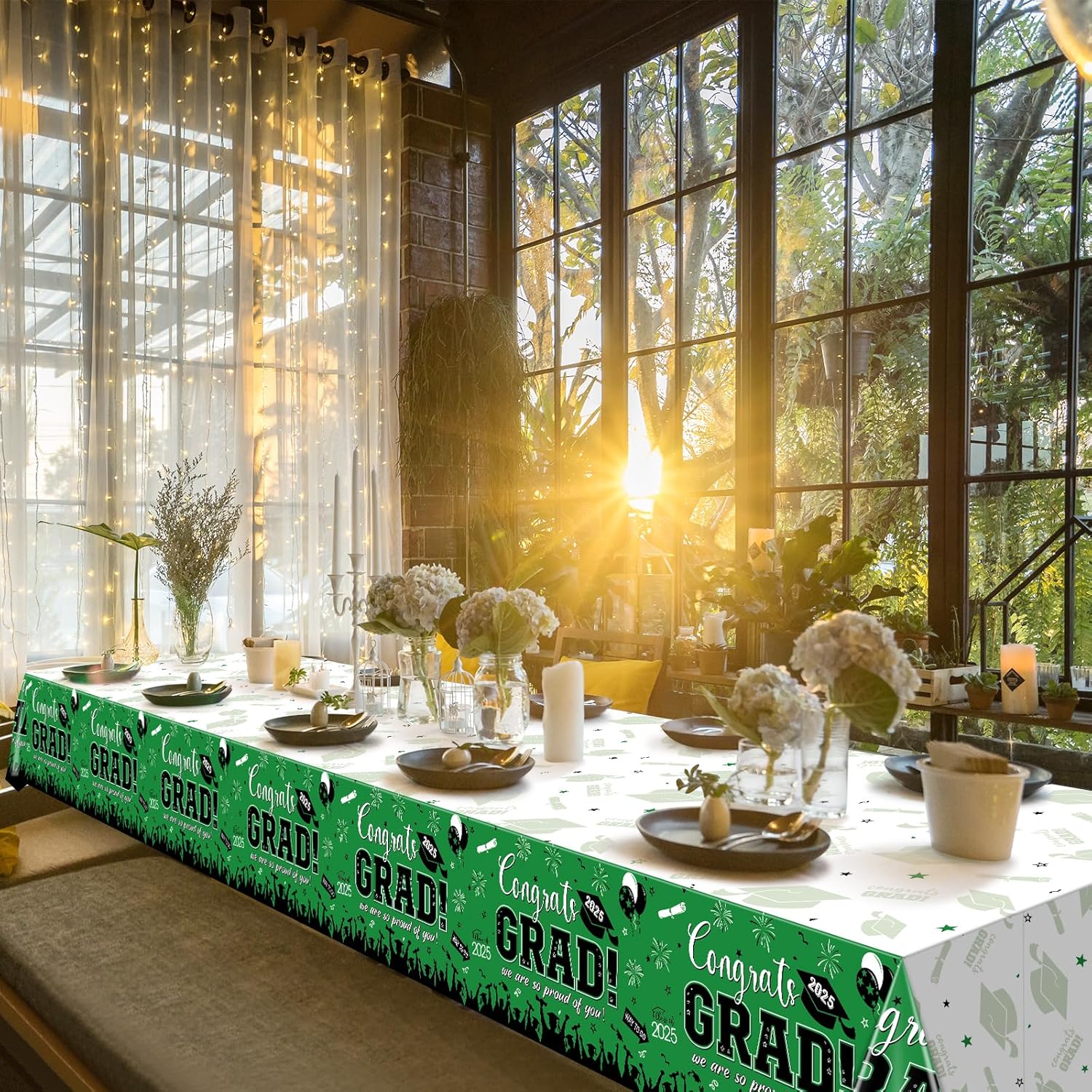 6 Pack Green Graduation Tablecloths for Class of 2025