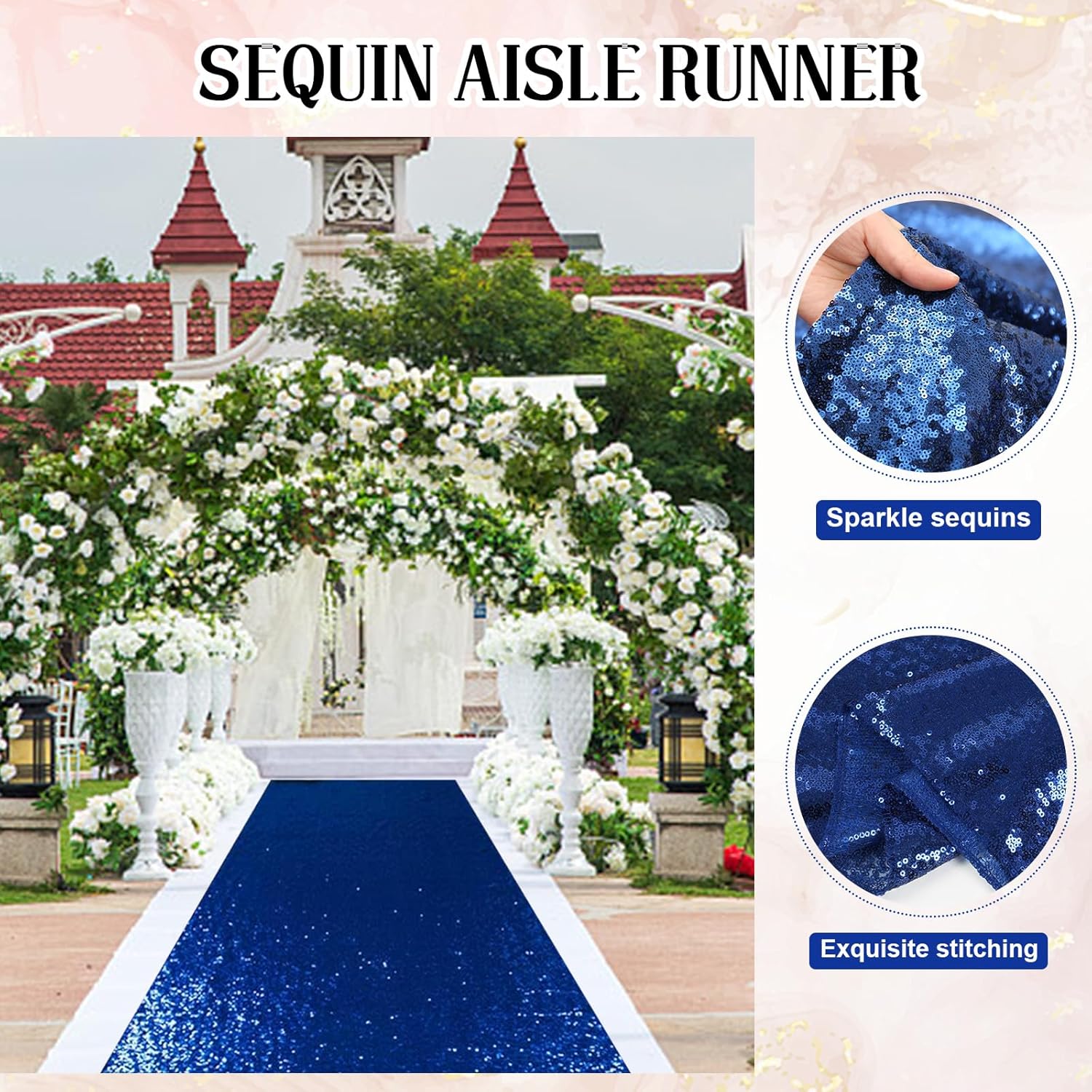 PartyDelight Sequin Aisle Runner Navy Blue 2ft x 15ft