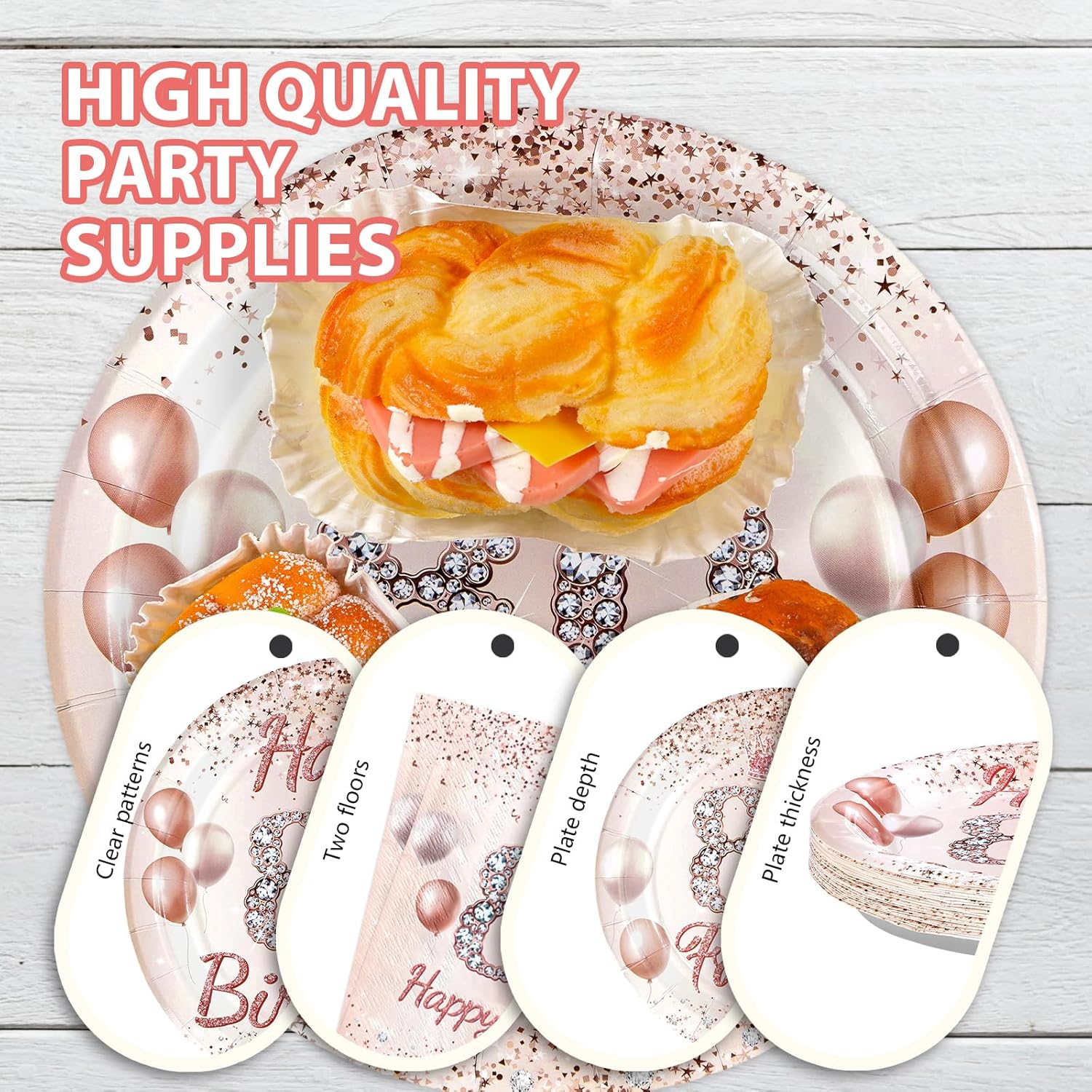 Grencian 96 Pcs 80th Birthday Tableware Set Rose Gold