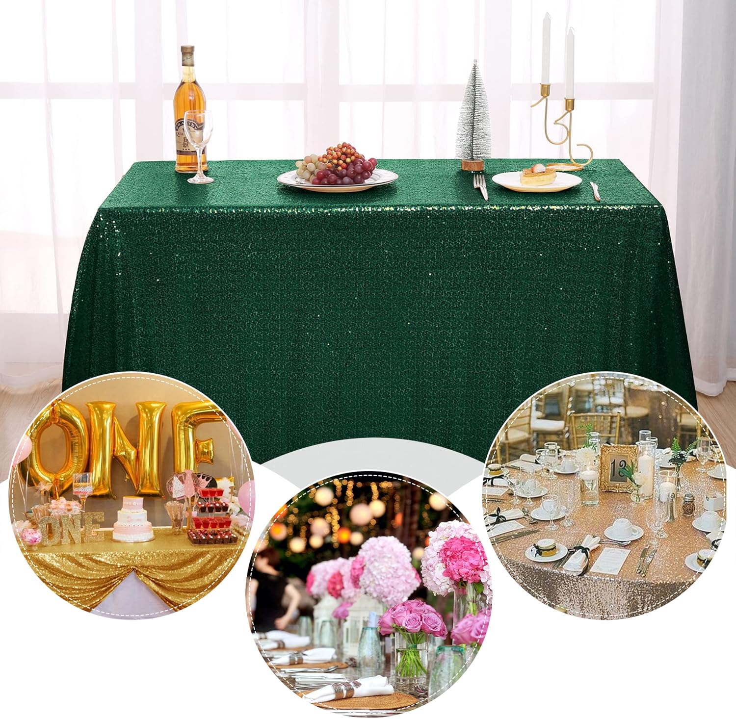 Nanbowang Dark Green Sequin Rectangular Tablecloth 50x50