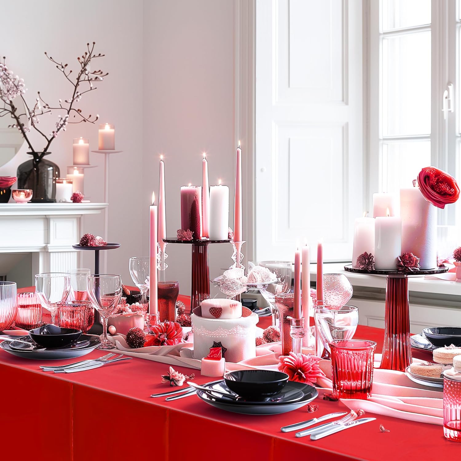 4pcs Red Foil Tablecloth 54x72 Inch Party Decor
