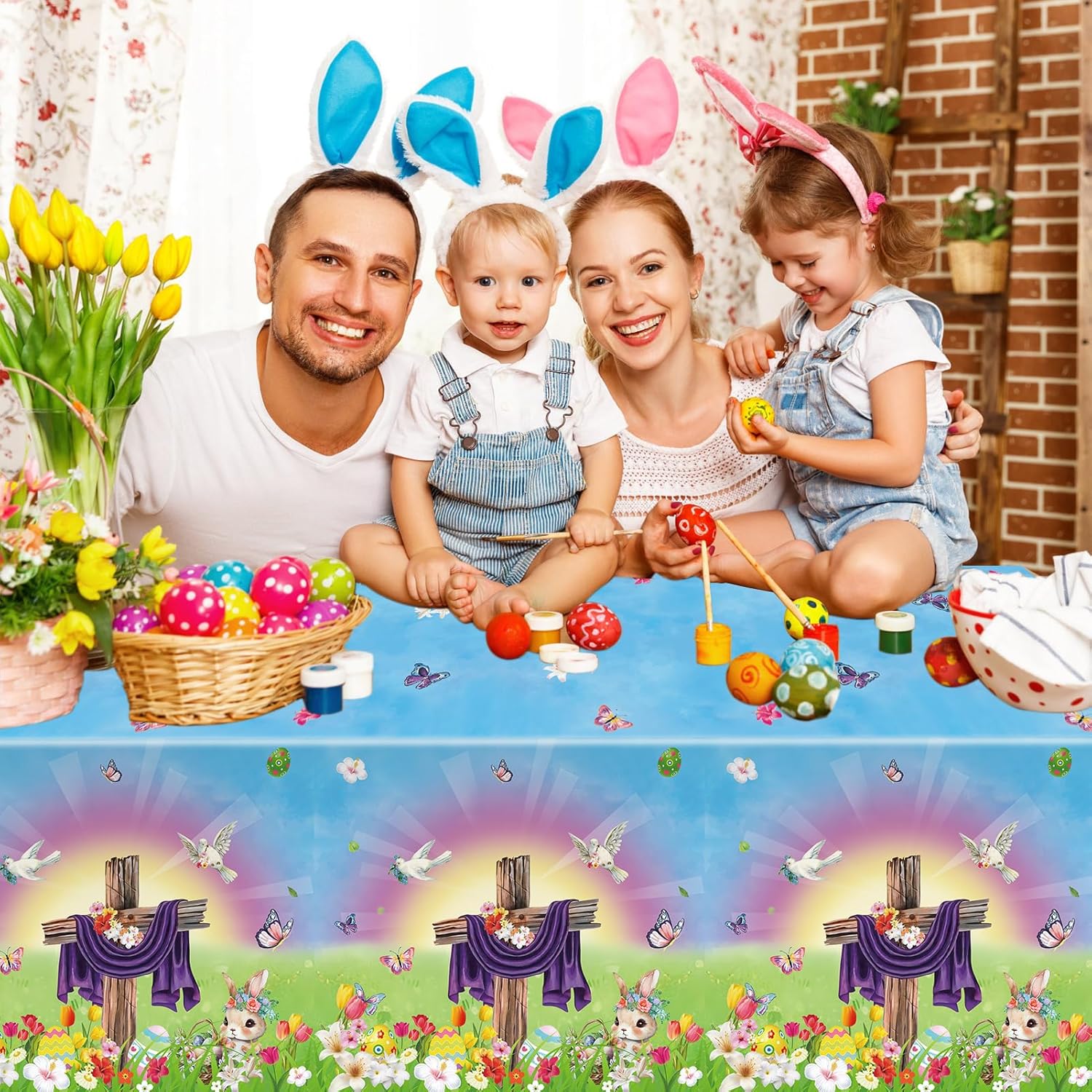HOWAF 3pcs He is Risen Easter Tablecloth for Spring Celebration
