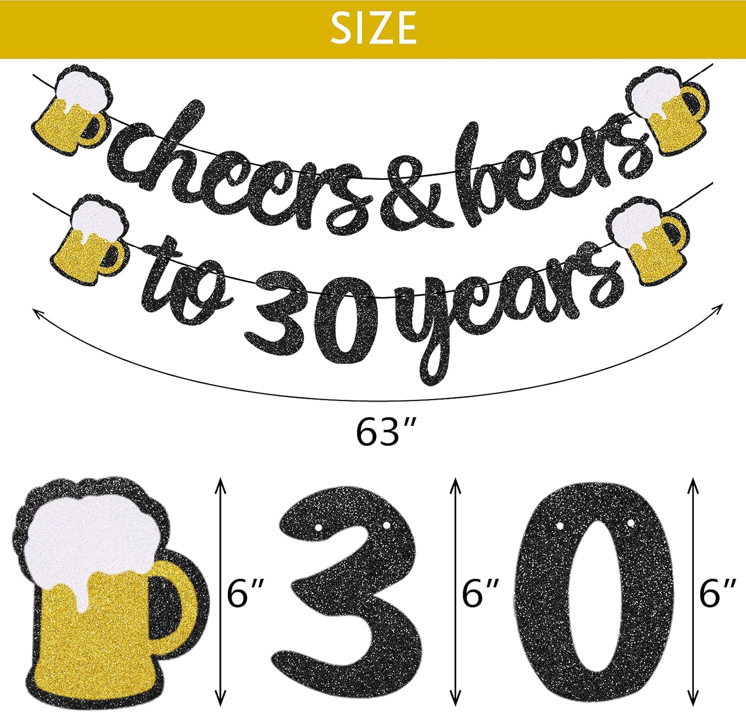 30 Years Anniversary Decor Banner Gold Balloon Set