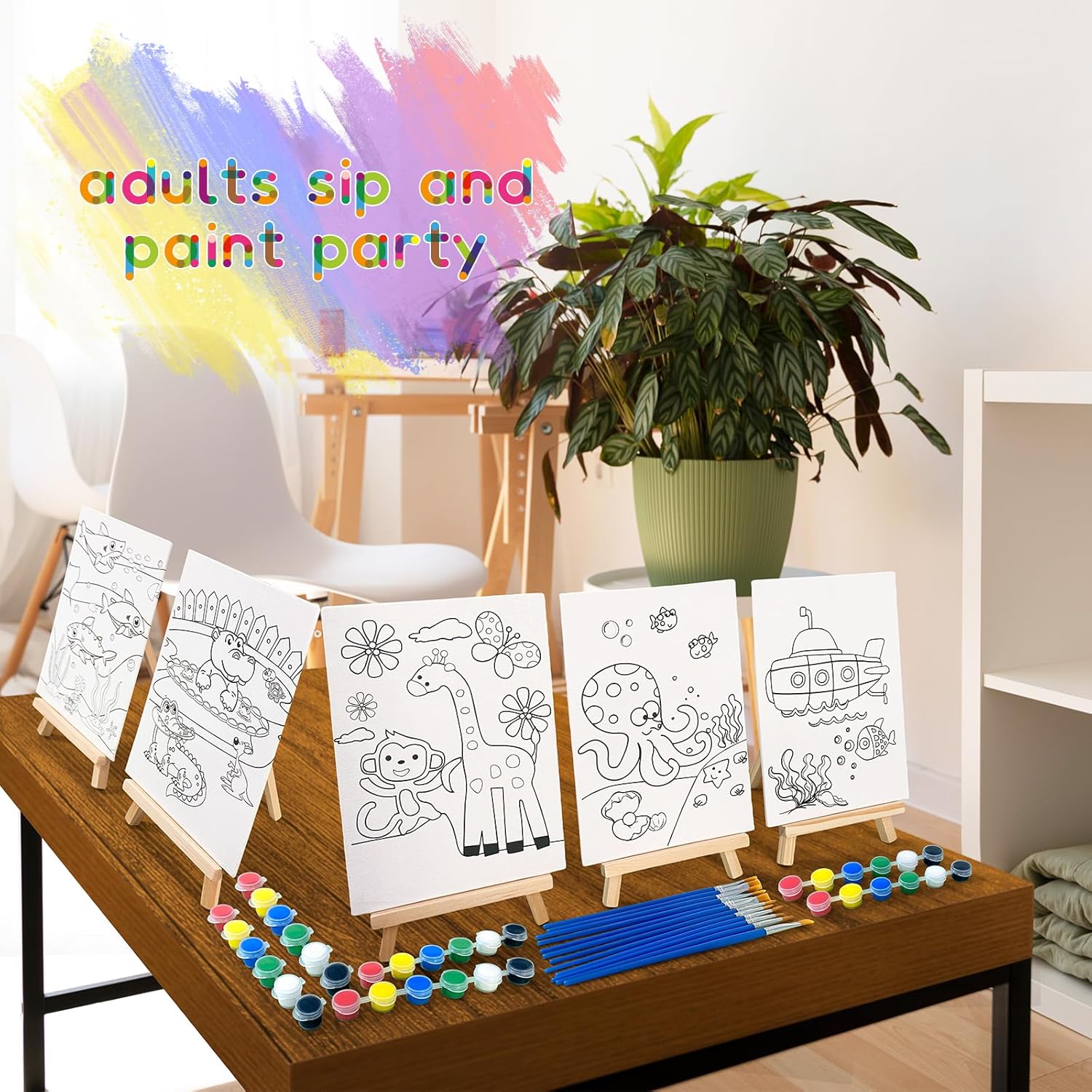 12 Sets Printed Canvas Paint Art Easel Set for Kids and Adults