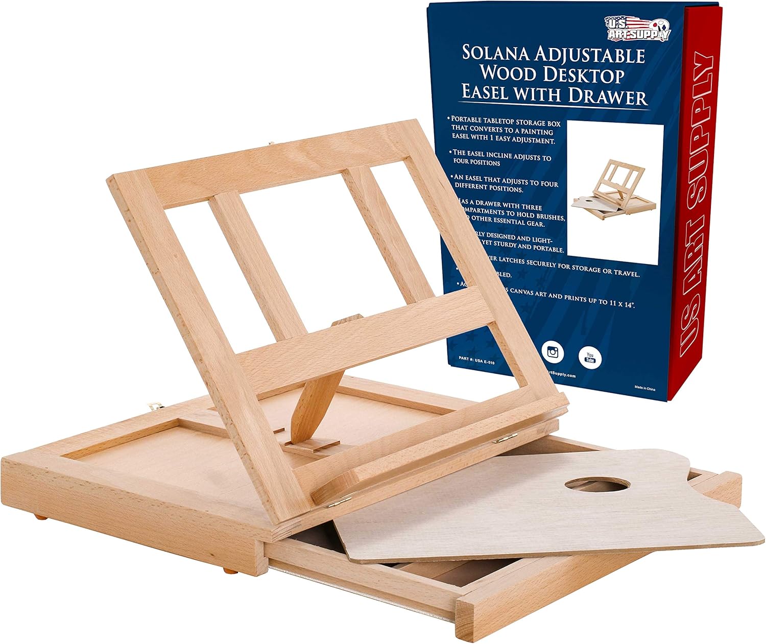 US Art Supply Solana Adjustable Wood Art Easel