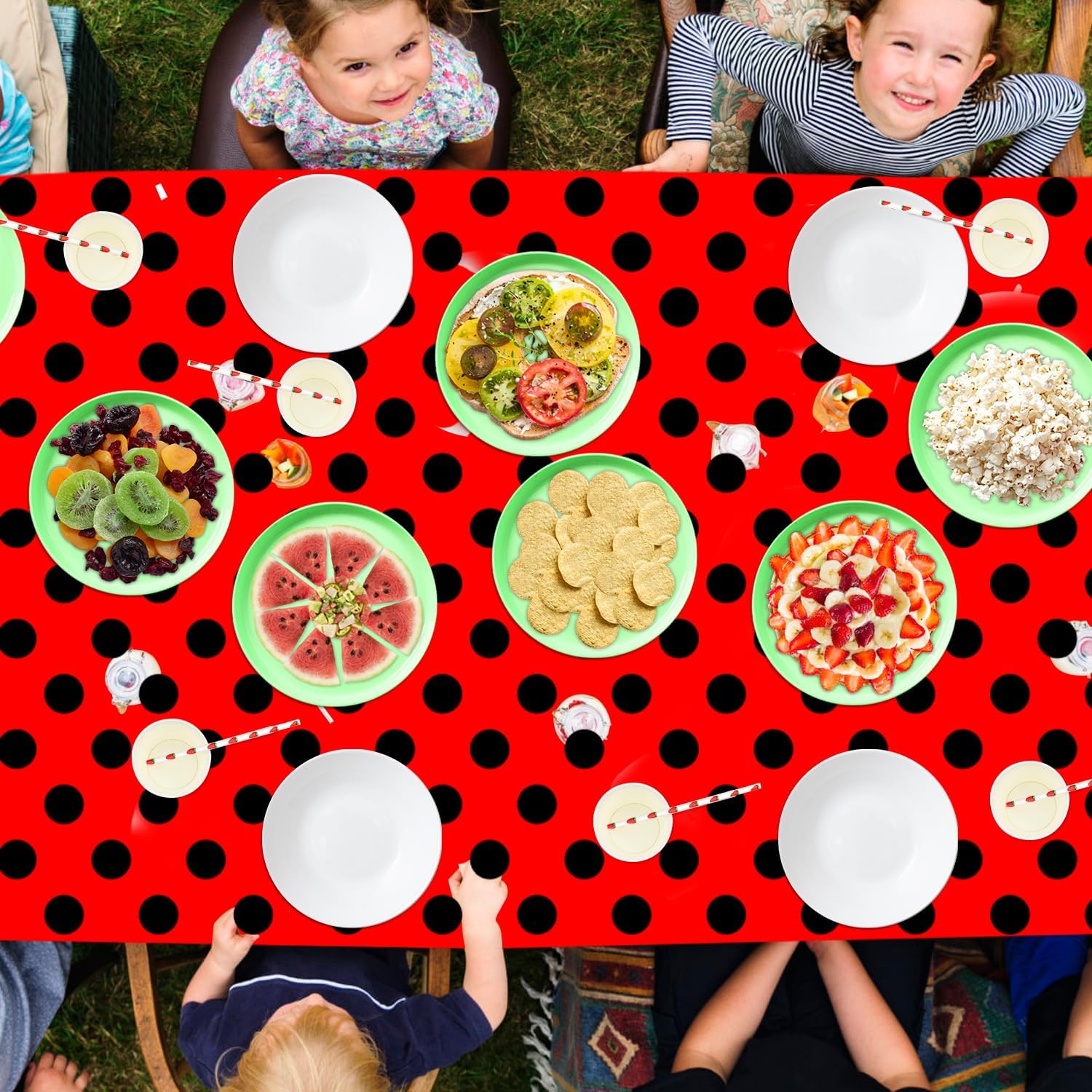 4 Pack Black and Red Polka Dot Ladybug Tablecloths