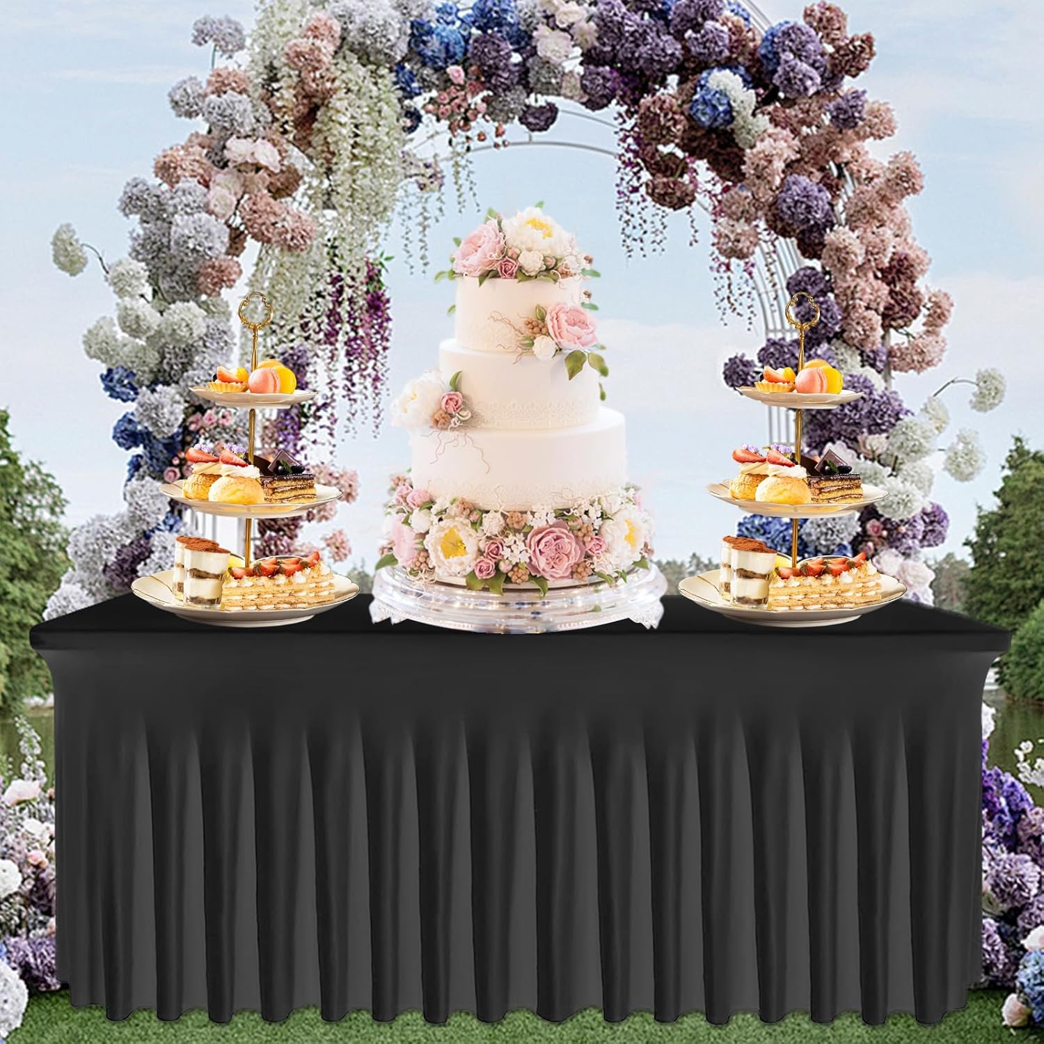 6ft Black Spandex Table Skirt Set for Banquet Tables