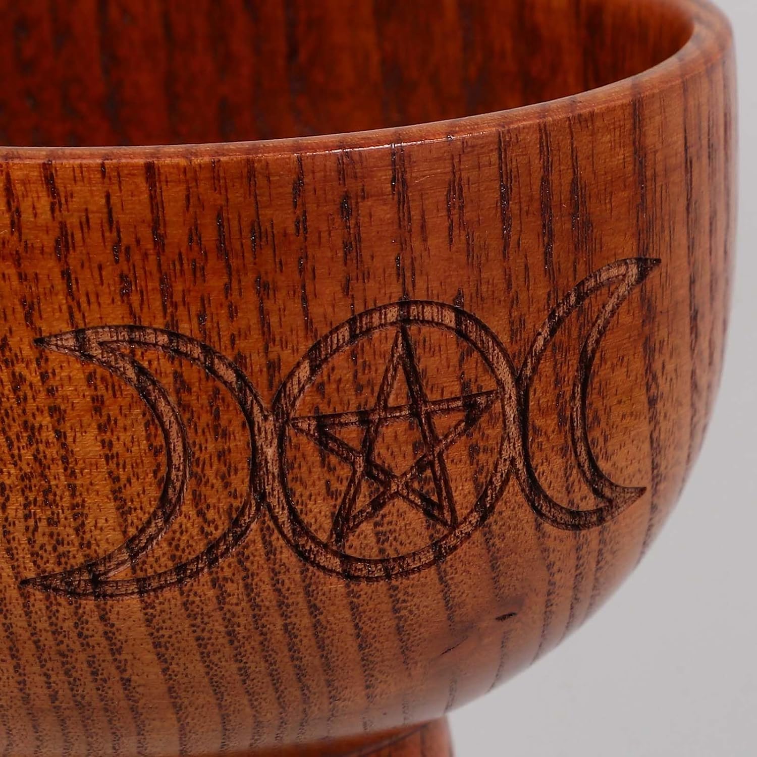 LOGOFUN 2PCS Wooden Ritual Bowls with Moon and Pentacle Design
