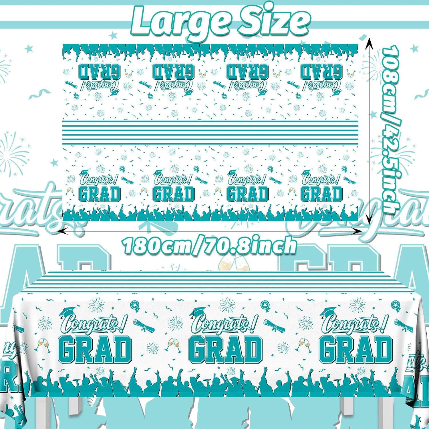 CMUSKO Teal Graduation Tablecloth 3Pcs Class of 2025 Decor