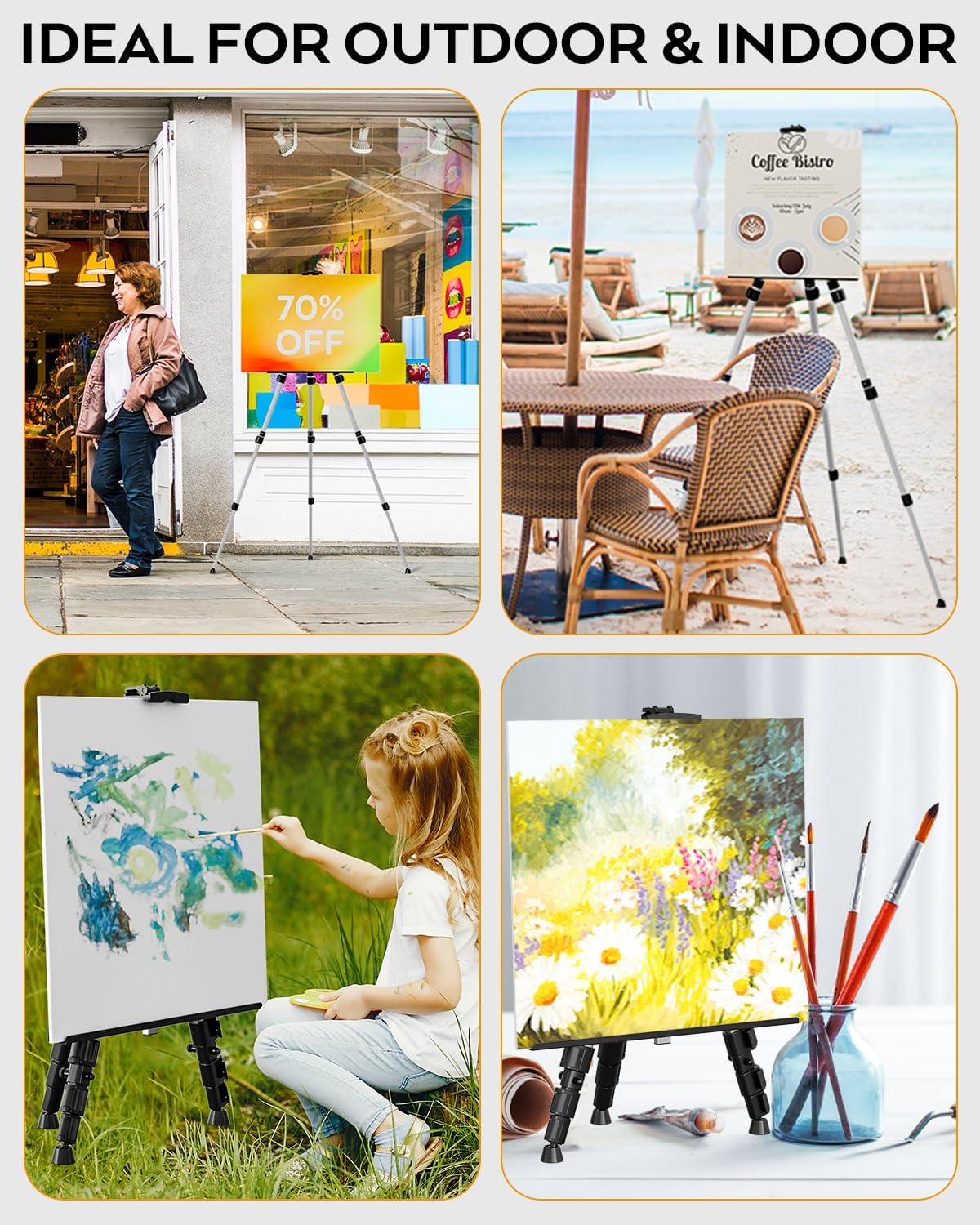 Nicpro 2 Pack Silver Adjustable Art Easel with Bag