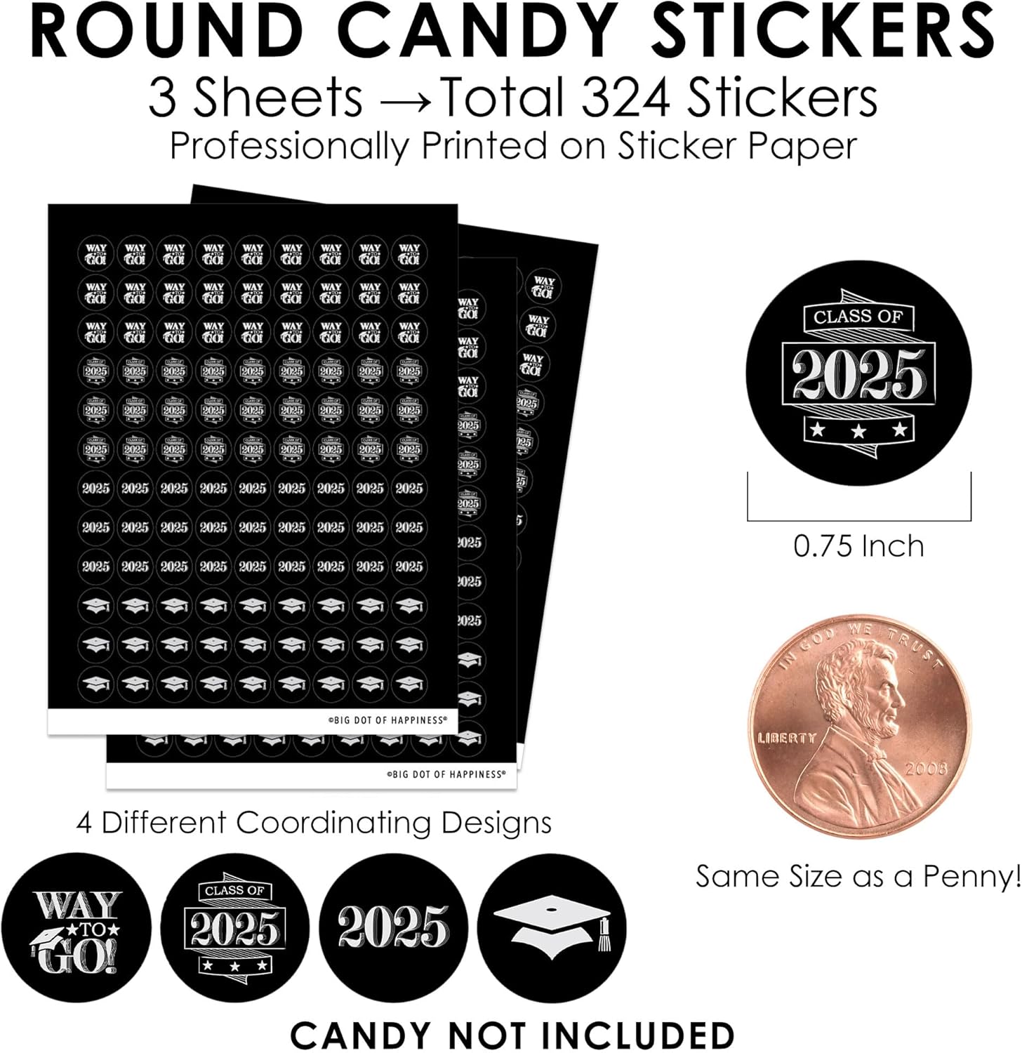 Big Dot of Happiness Graduation Party Candy Stickers - 324 Count