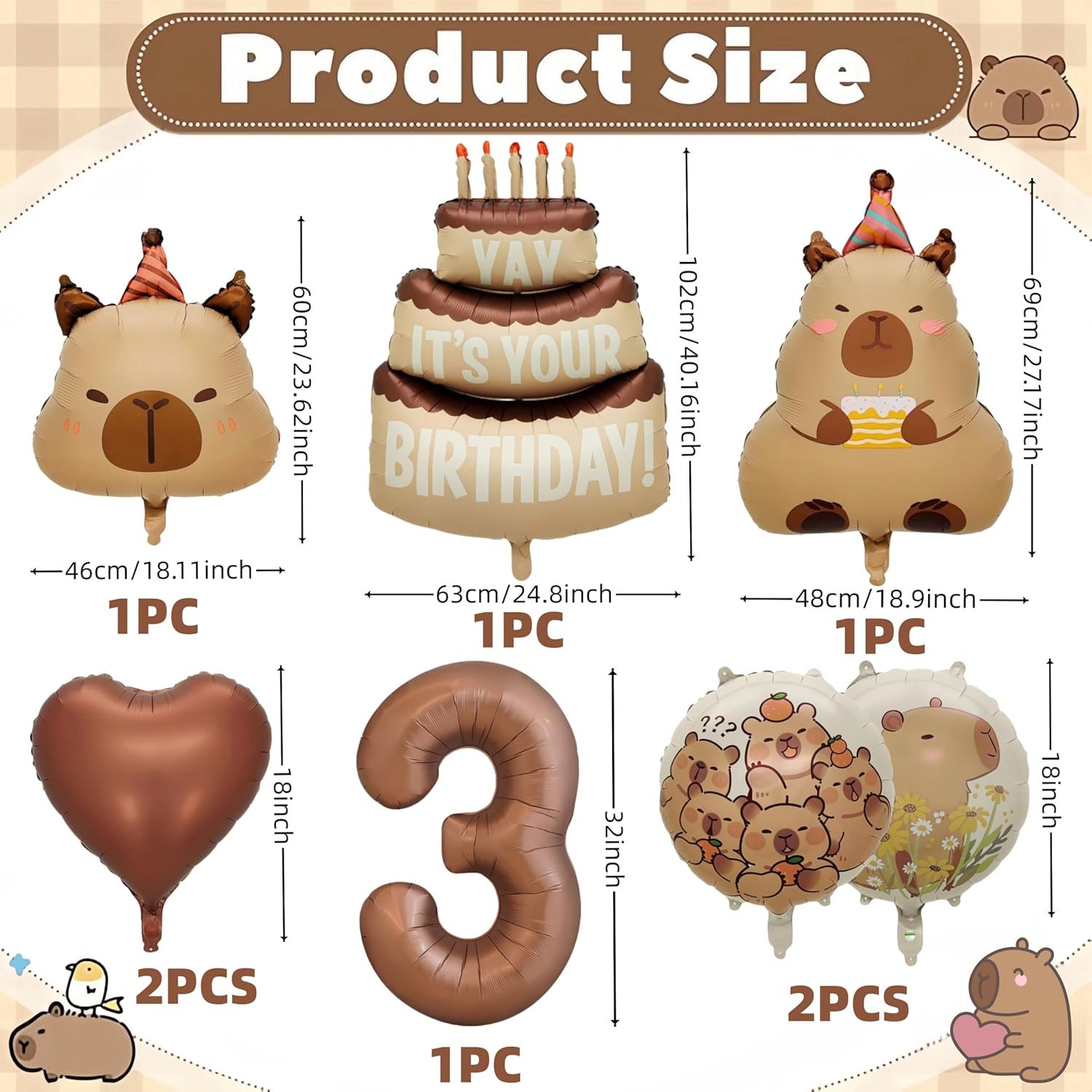 Capybara Birthday Foil Balloon Set - 8 Piece