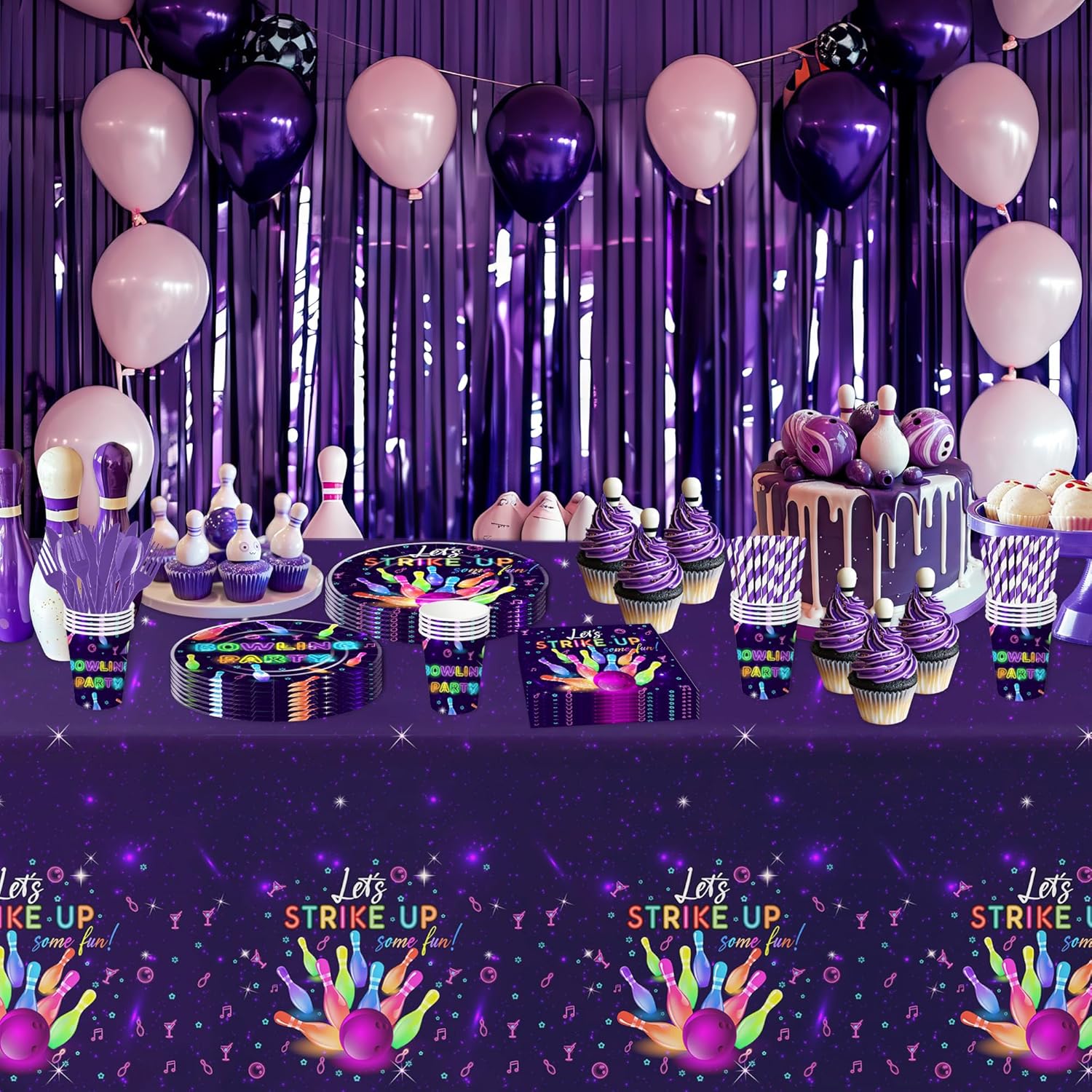 Bowling Party Tablecloth Set of 3 54in x 108in