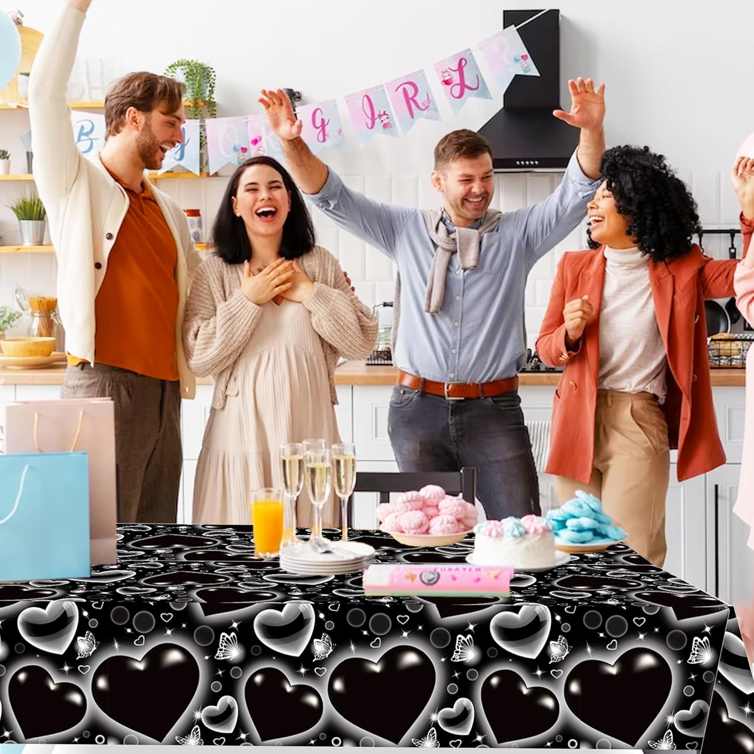 CC HOME Black Butterfly Heart Tablecloth 54x87 Inch