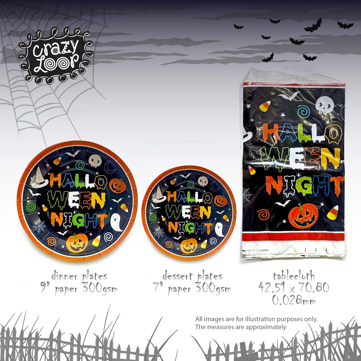 CRAZY LOOP Halloween Dinnerware Set for 24