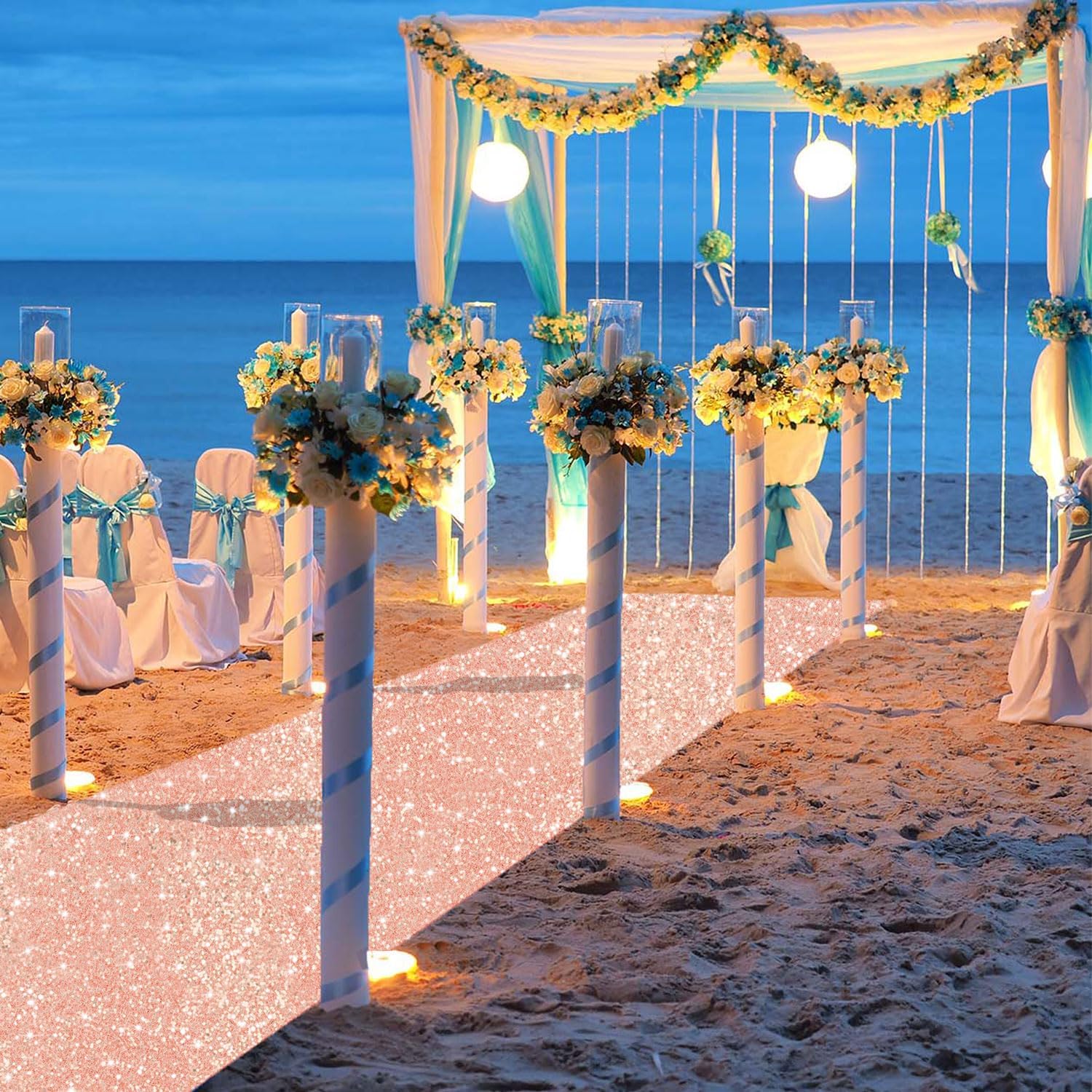 FUHSY Rose Gold Wedding Aisle Runner 4FT x 15FT Glitter Carpet Runner Rug