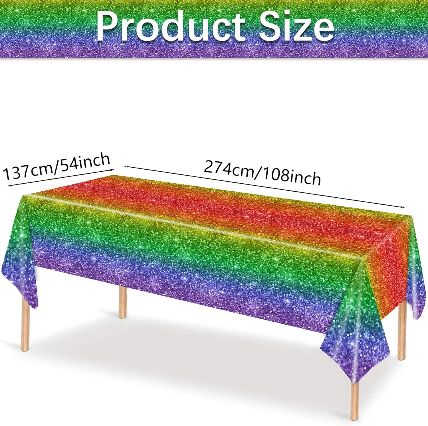 2 Pcs Rainbow Tablecloth for Birthday and Gay Pride Events