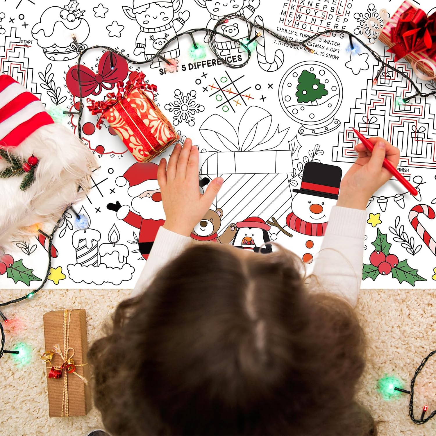 Gatherfun Christmas Coloring Tablecloth with Poster 54x88in