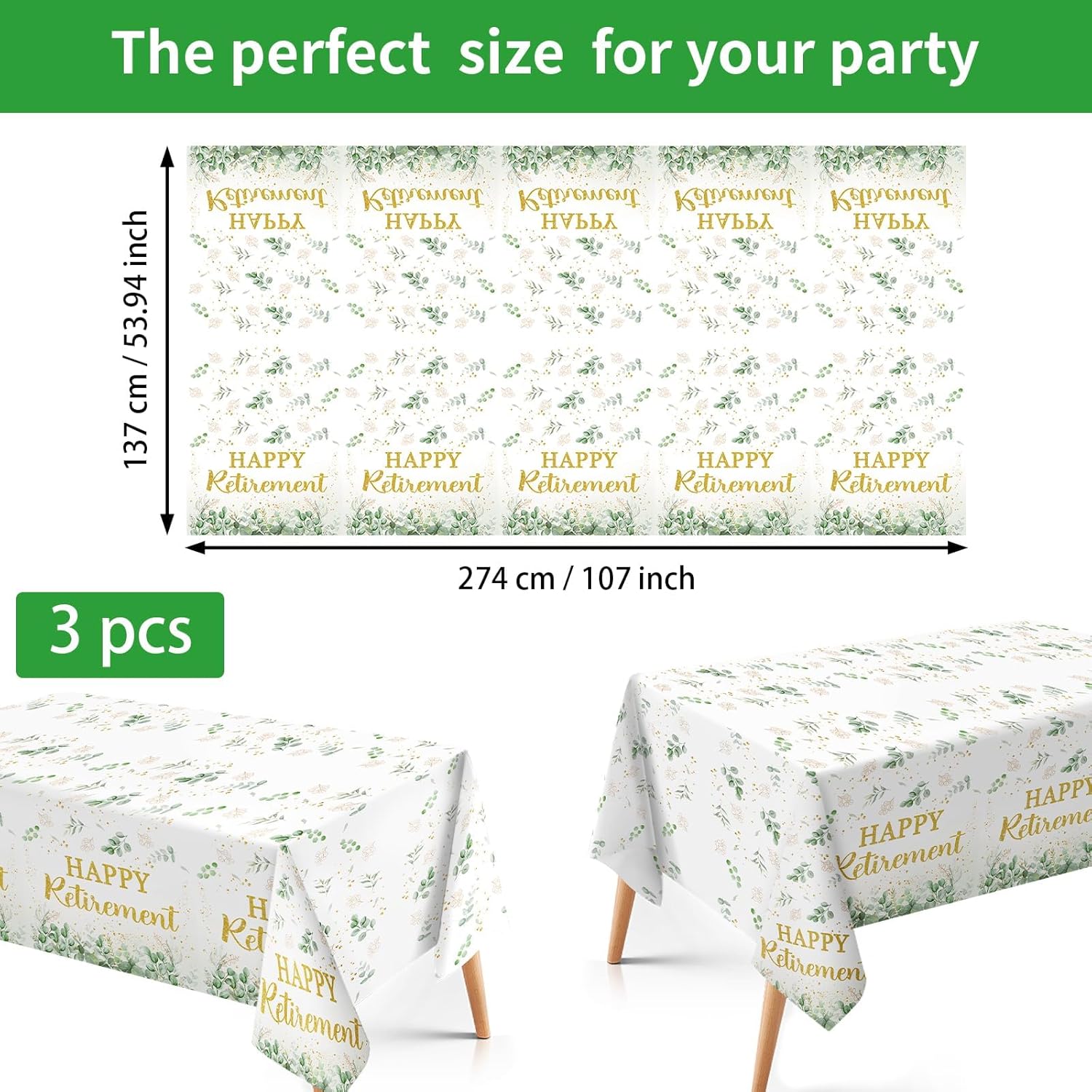 3Pcs Sage Green Retirement Tablecloths 54x107 Inches