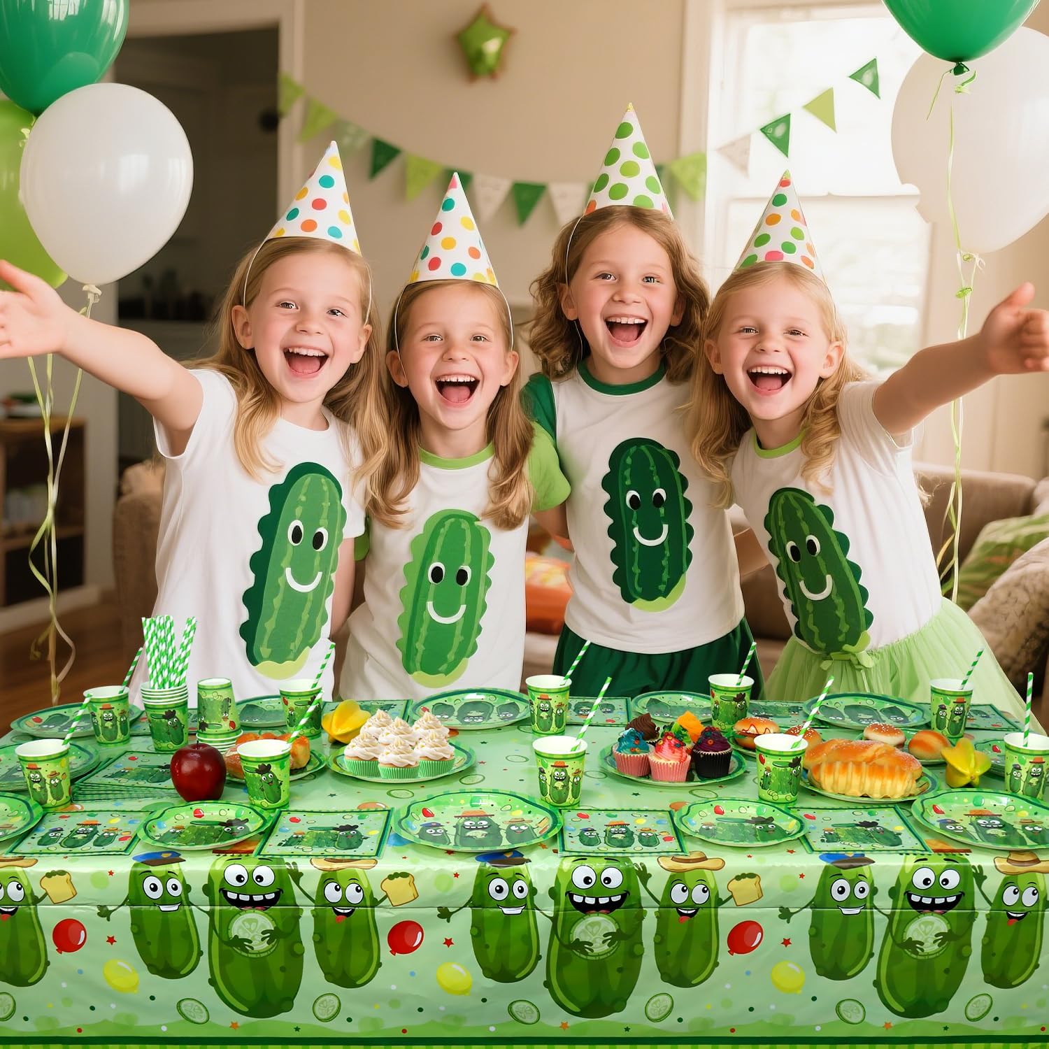 4 Pack Pickle Party Tablecloths 51x86 Inches