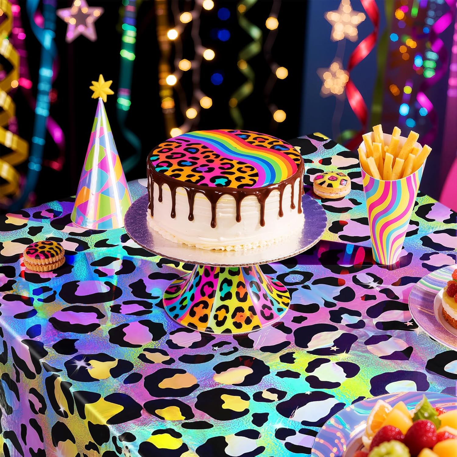 2 Pack Colorful Leopard Print Holography Tablecloth