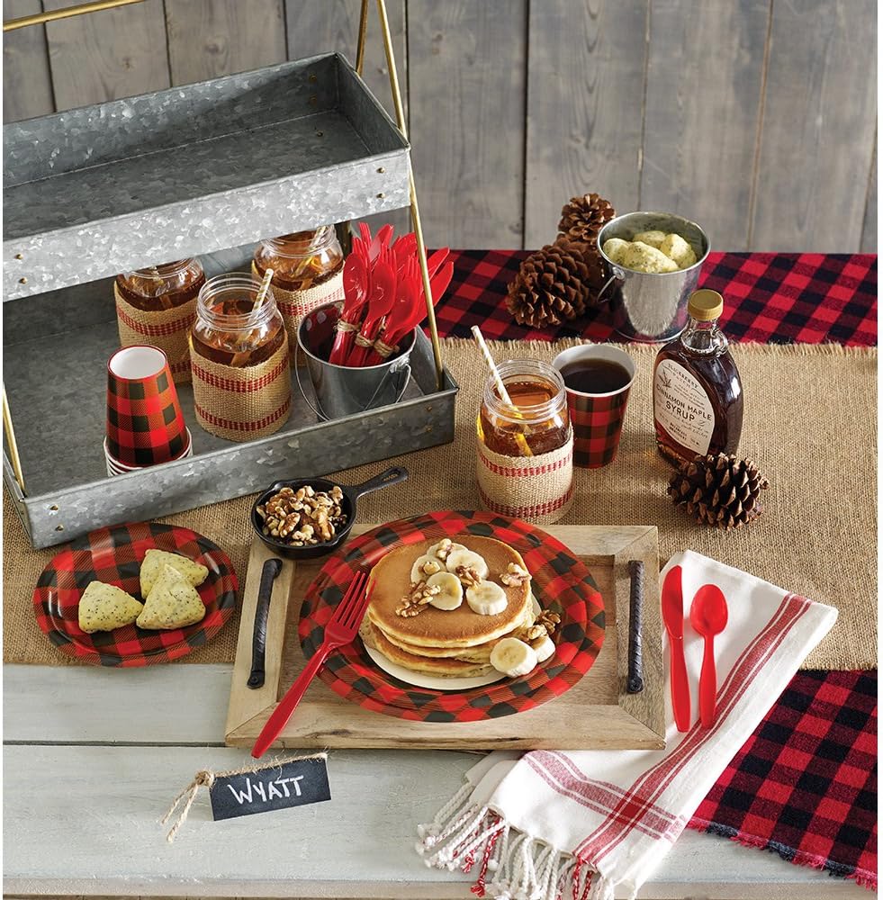 Creative Converting Black and Red Plaid Tablecover 1 Pc