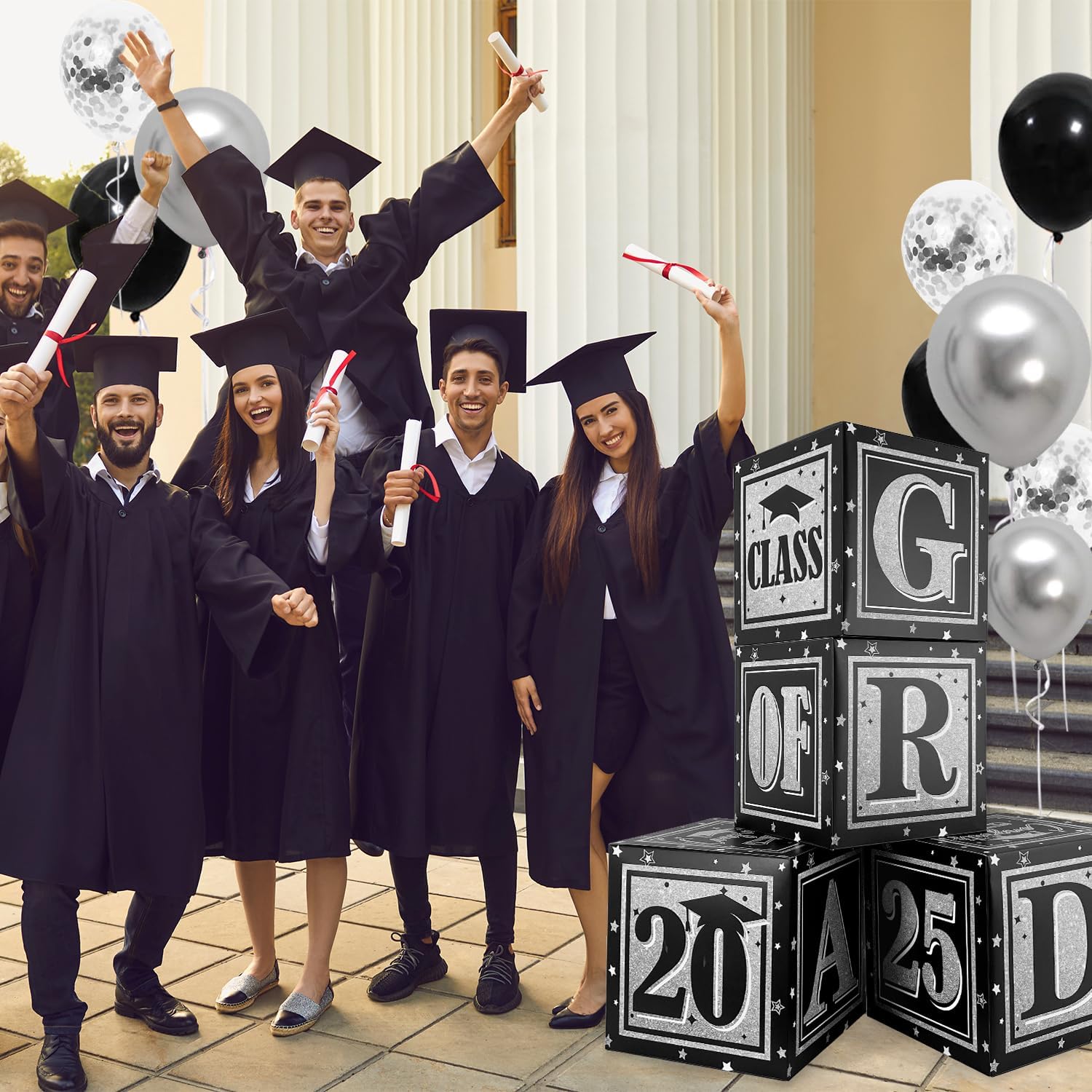 Black and Silver Graduation Decor Balloon Boxes 2025