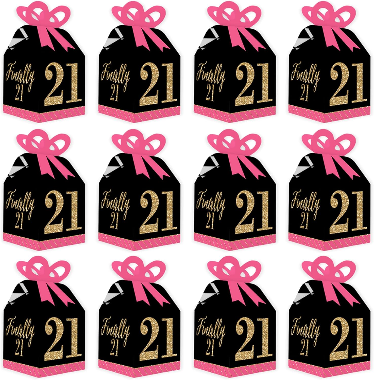 Big Dot of Happiness 21st Birthday Bow Boxes Set of 12