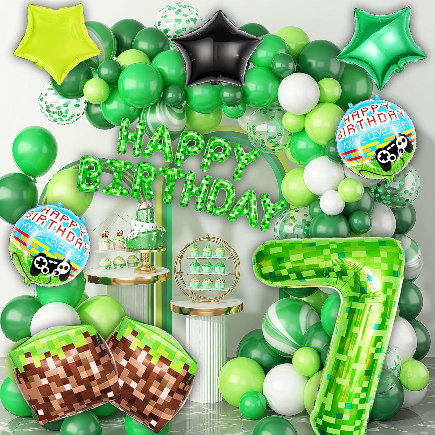 40 Inch Green Number 7 Balloon Set for Gaming Party