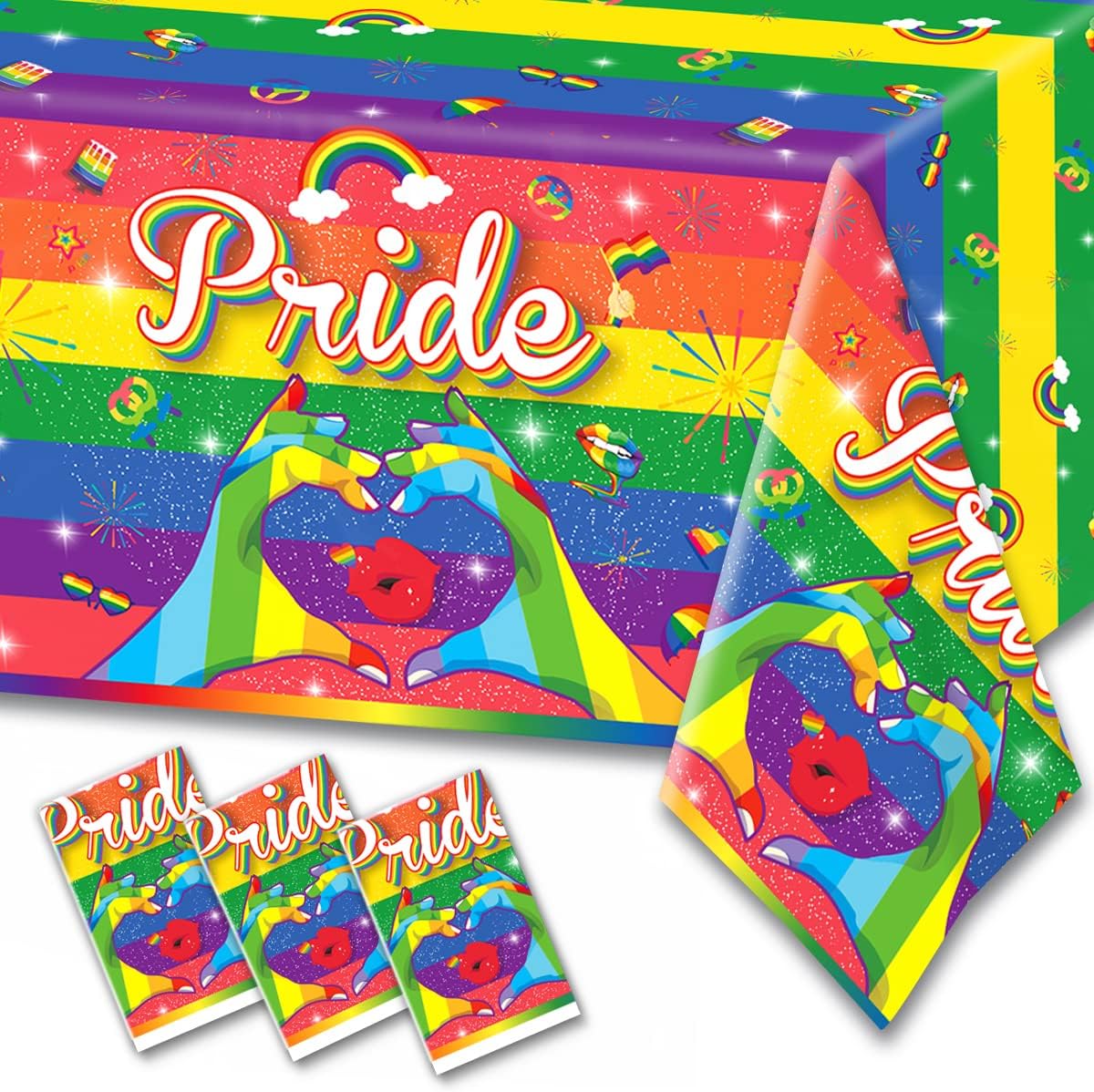 CMUSKO Pride Tablecloth - 3 Pack Rainbow Party Table Cover