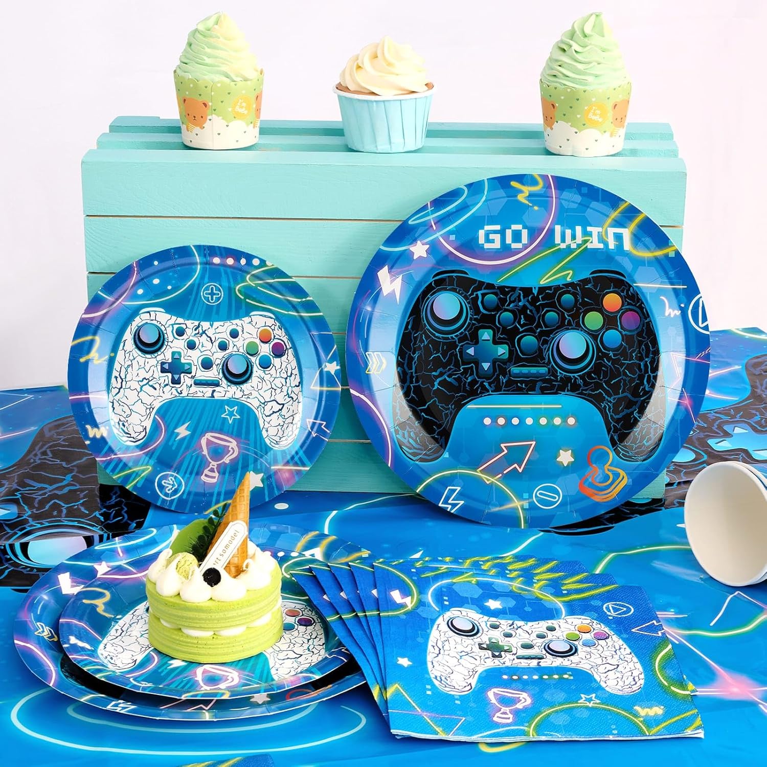 WERNNSAI Gamer Party Supplies Set - 88 PCS for 16 Guests