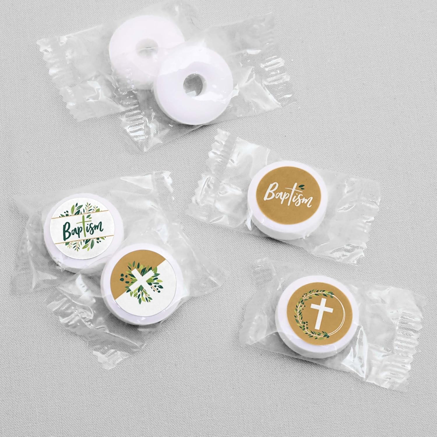Baptism Elegant Cross Round Candy Stickers 108 per Sheet