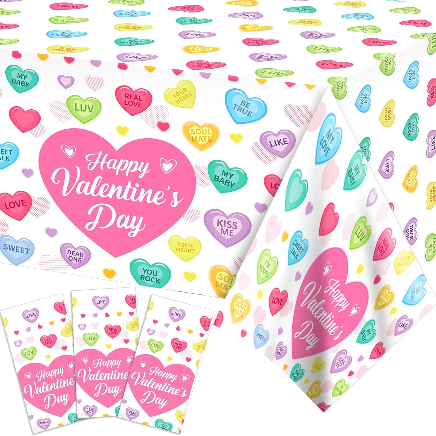 Love Heart Pattern Disposable Tablecloths for Valentine Day