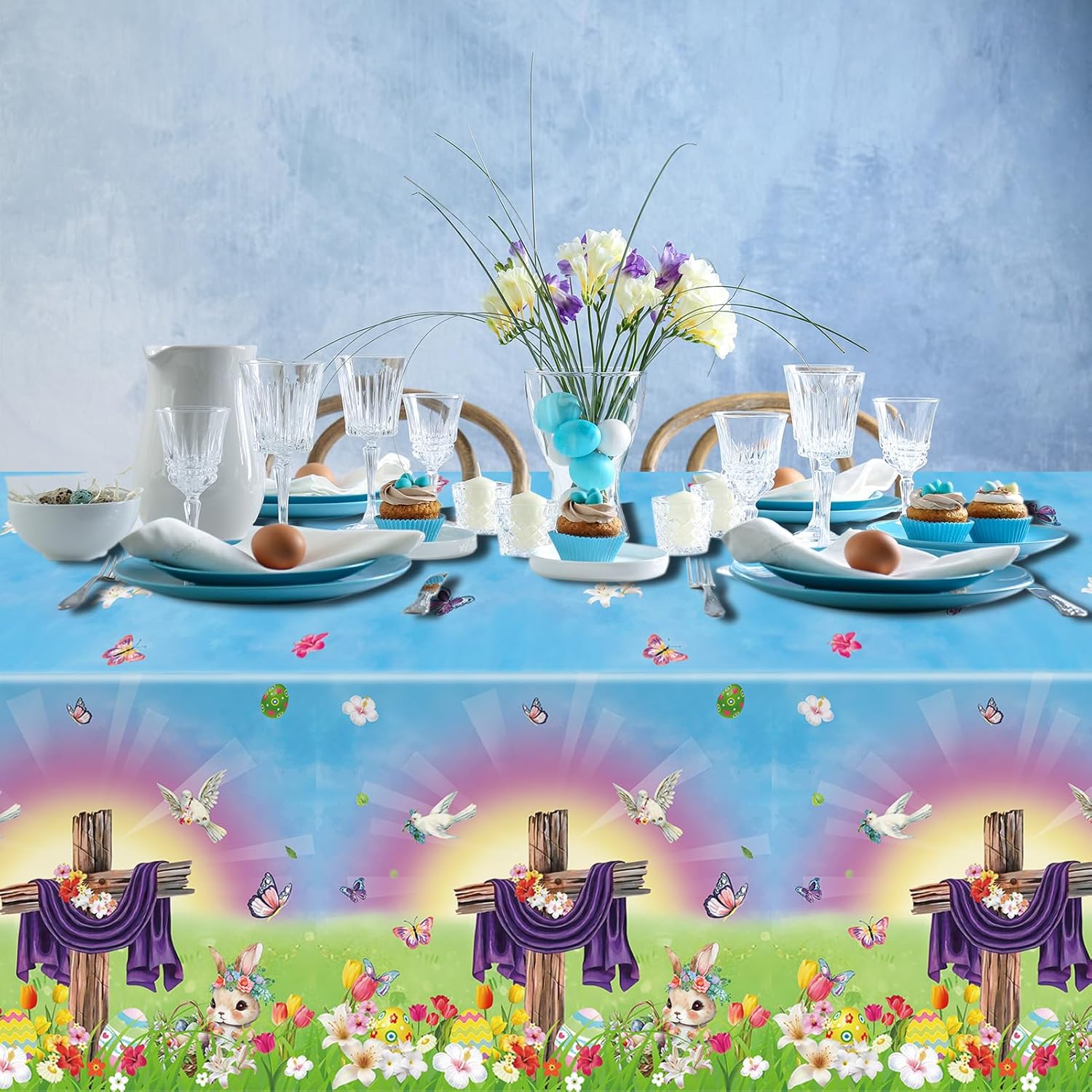 HOWAF 3pcs He is Risen Easter Tablecloth for Spring Celebration