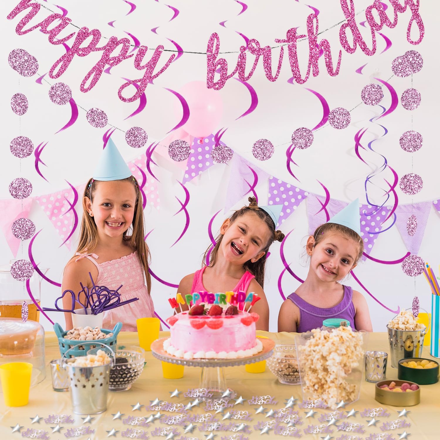 Rose Purple Happy Birthday Decorations Set