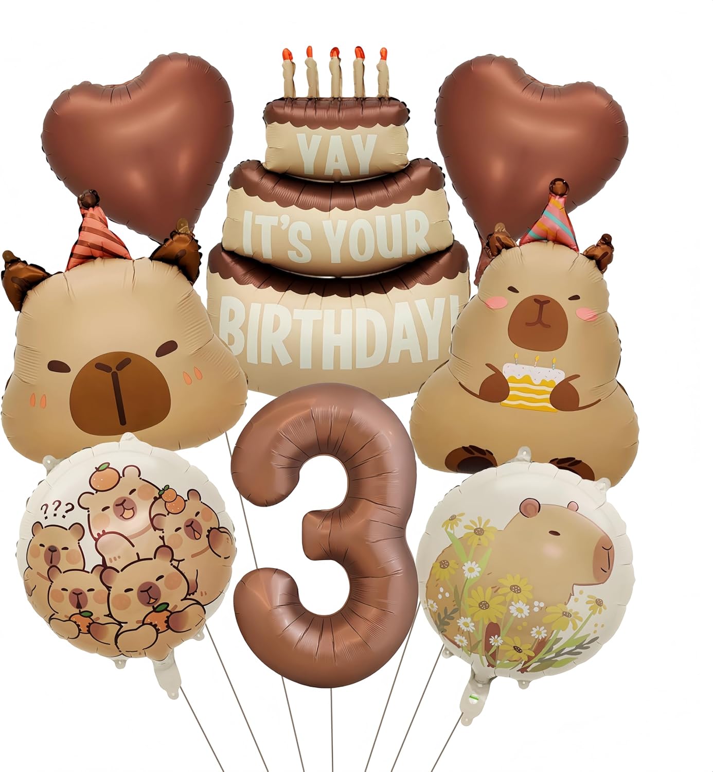 Capybara Birthday Foil Balloon Set - 8 Piece