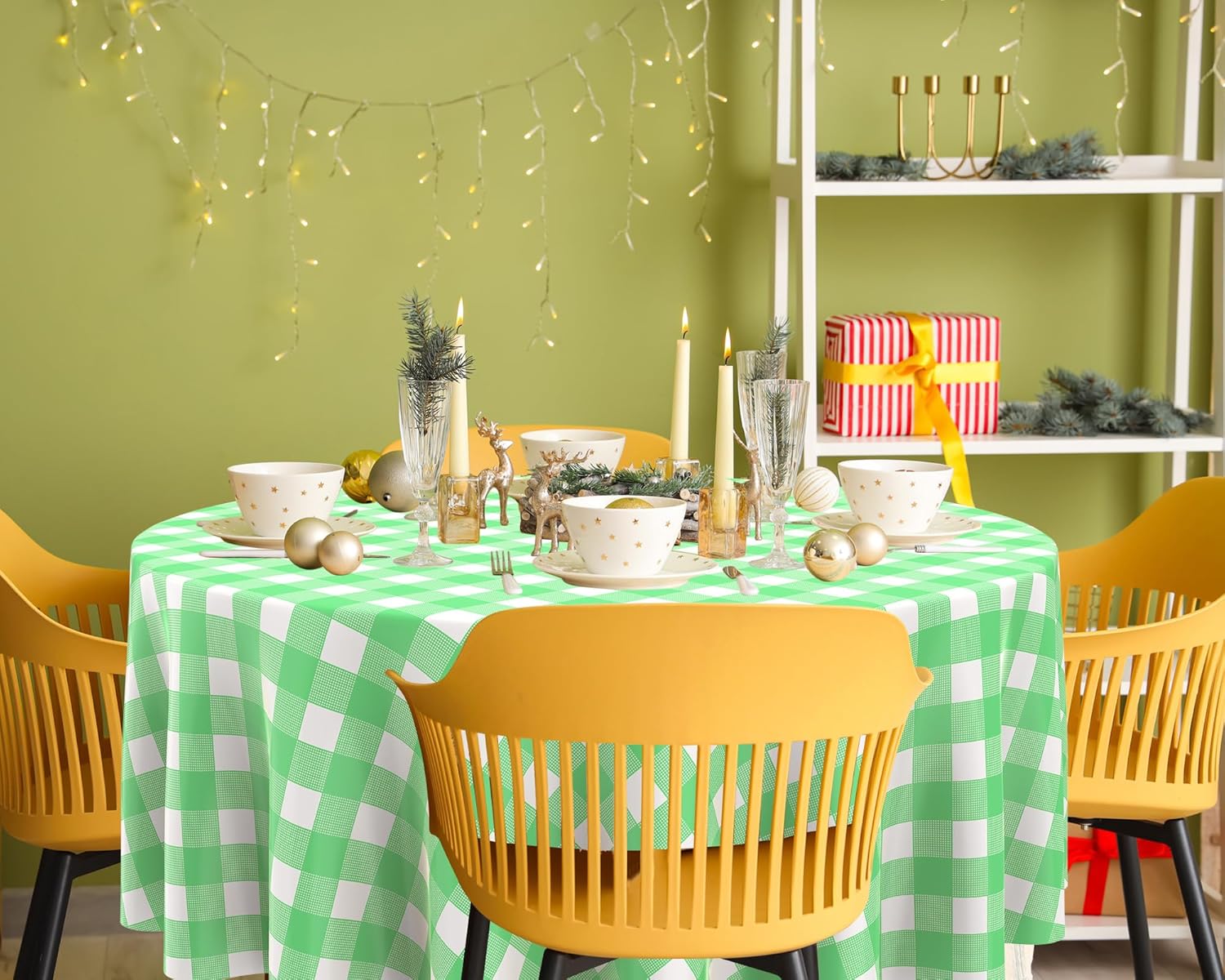 Remagr 84-inch Round Checkered Tablecloth 6-Pack