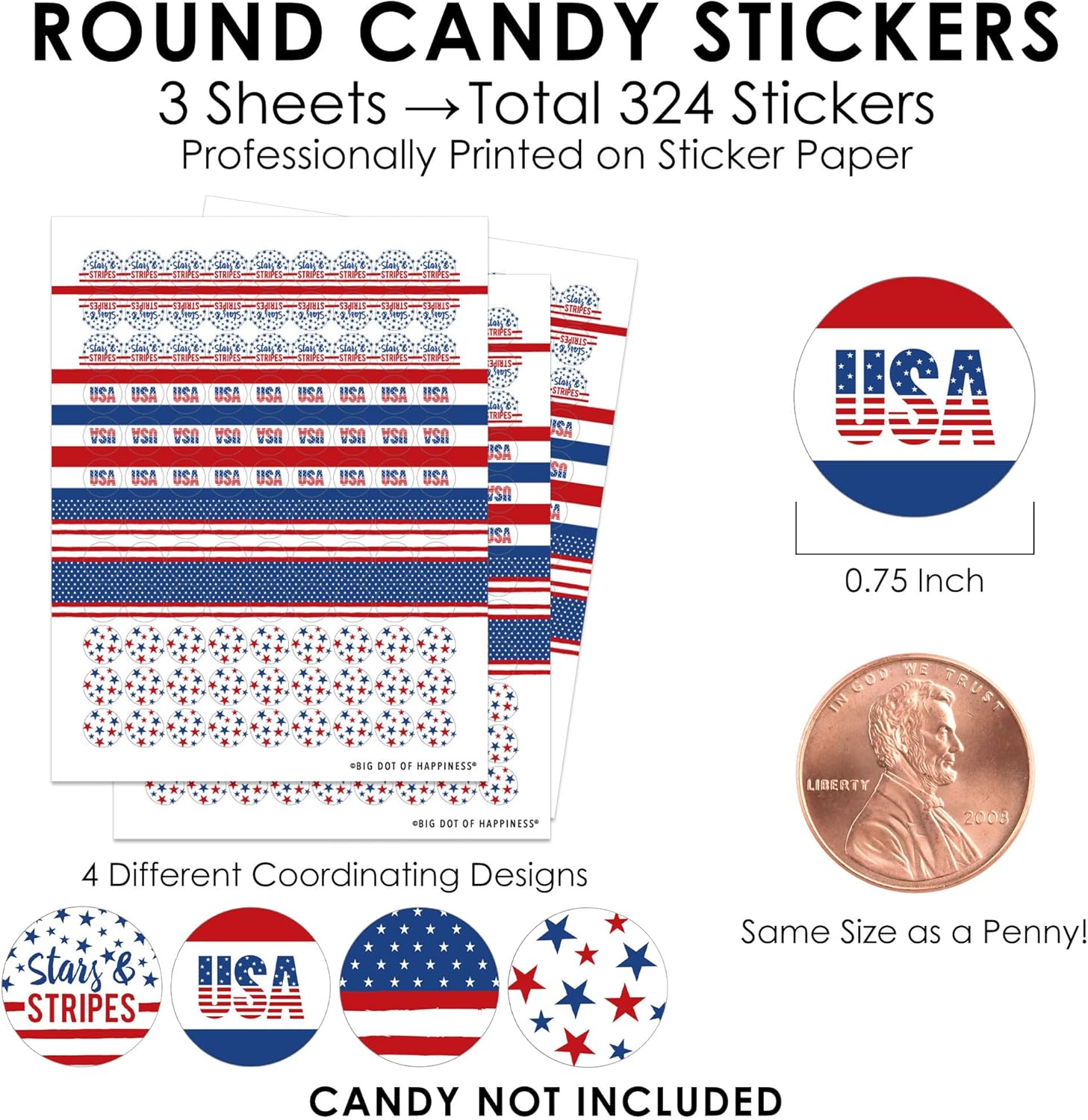 Big Dot of Happiness Stars Stripes Candy Stickers - 324 Count