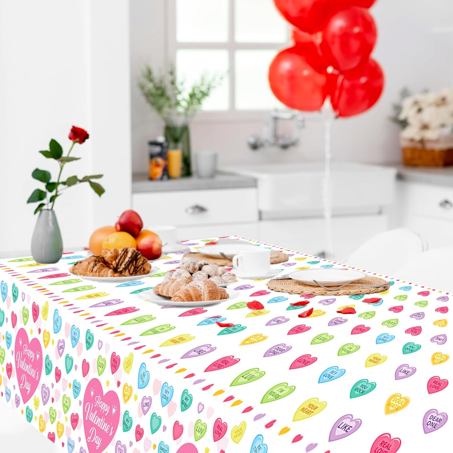 Love Heart Pattern Disposable Tablecloths for Valentine Day
