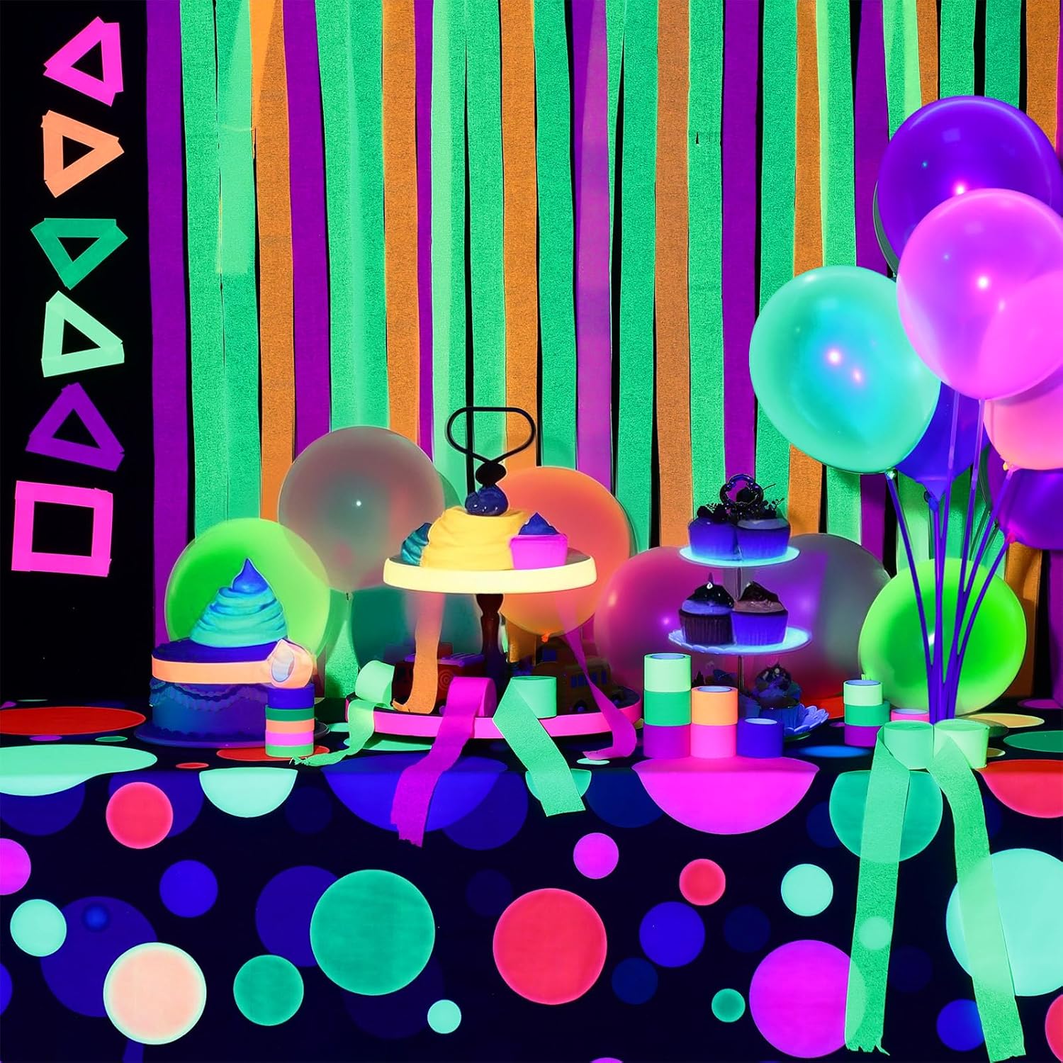 Haull 108 x 54 Inches Neon Tablecloth Glow in the Dark Backdrop