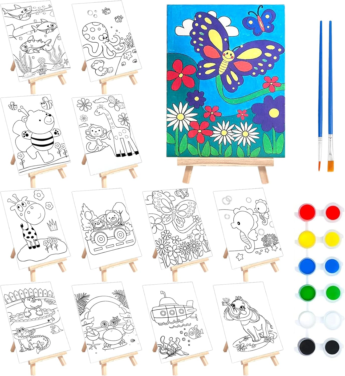 12 Sets Printed Canvas Paint Art Easel Set for Kids and Adults